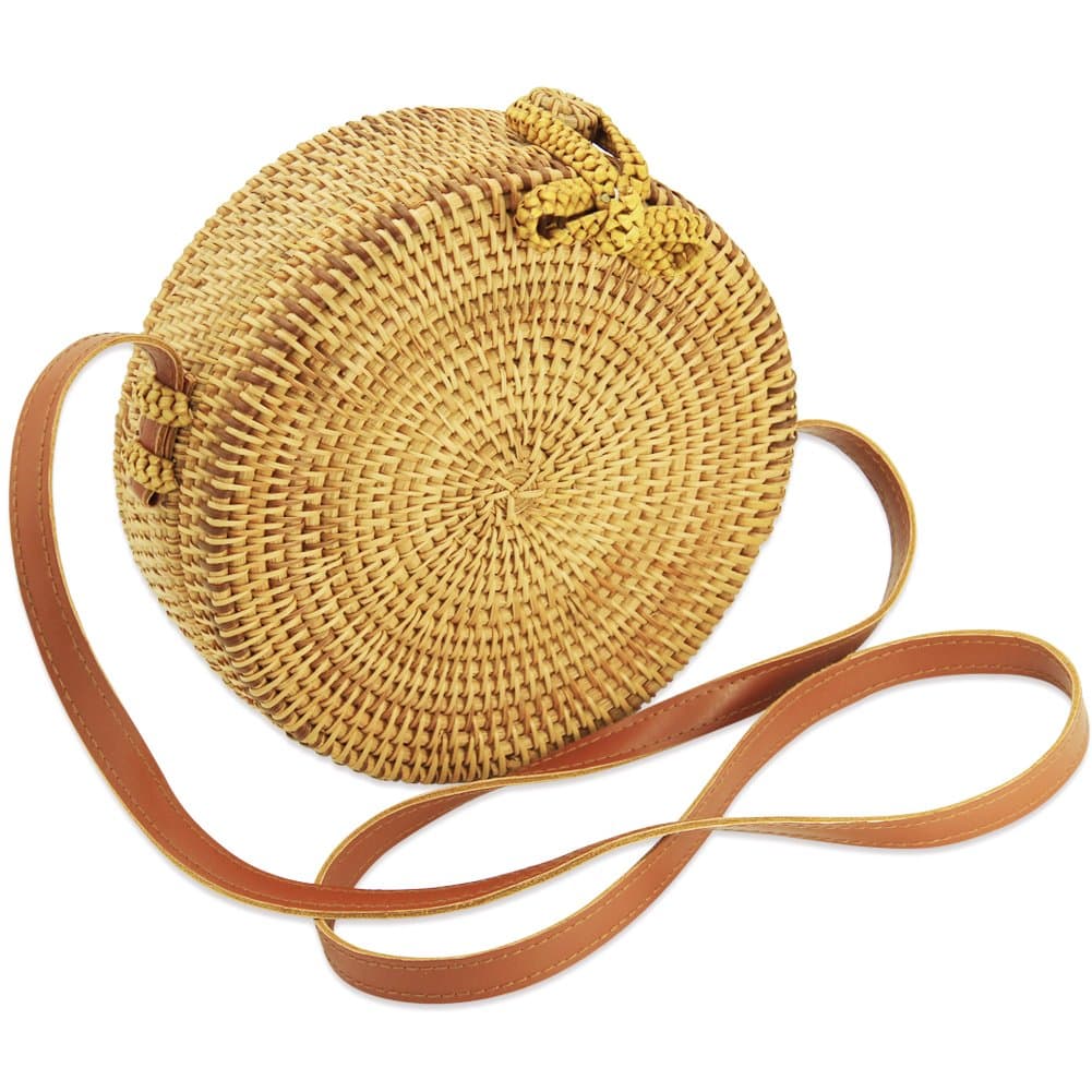 Rattan Bag, GraceFINE Round Hand Woven Ata Rattan Crossbody Bags, Rattan Purse for Women