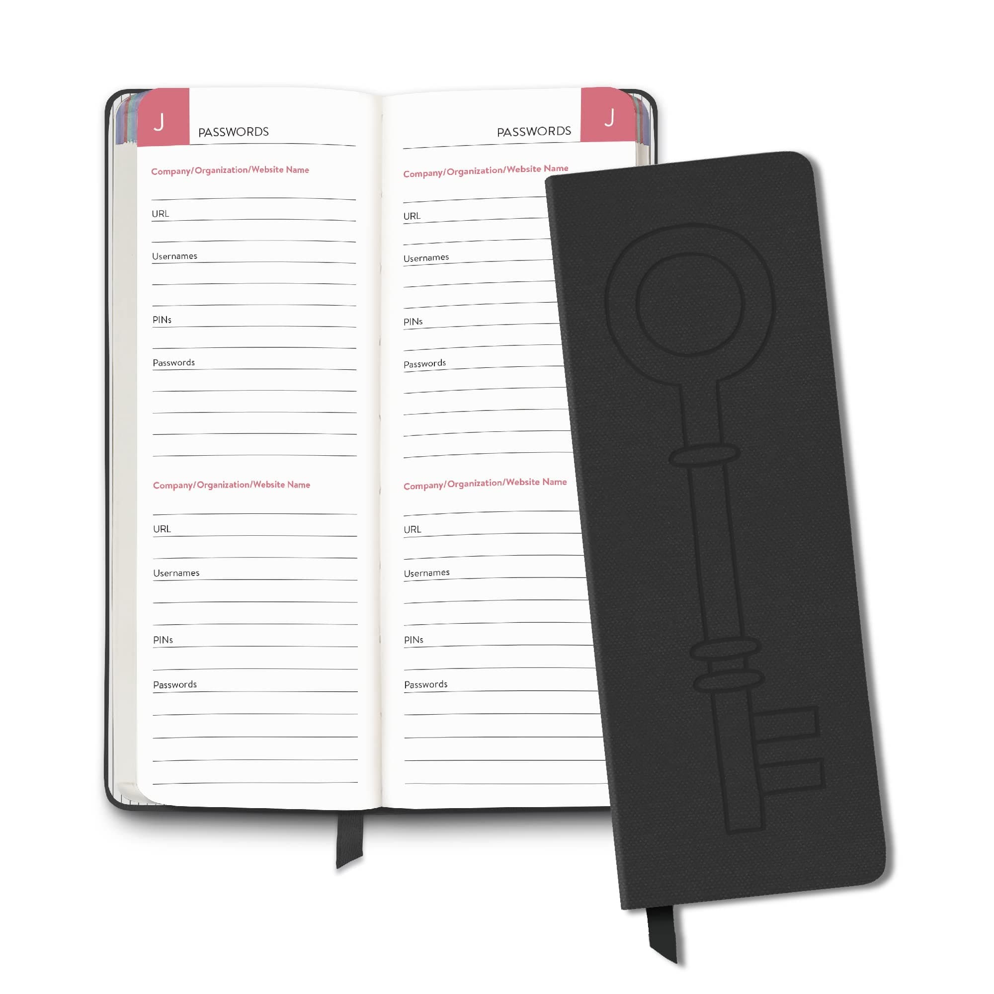 Internet Password Leatheresque Jotter Journal by Studio Oh! in Black - 2.63" x 7.25" Portable Journal Book with Soft Leather-Like Cover and 160 Pages for Recording of Usernames, PINs & Passwords