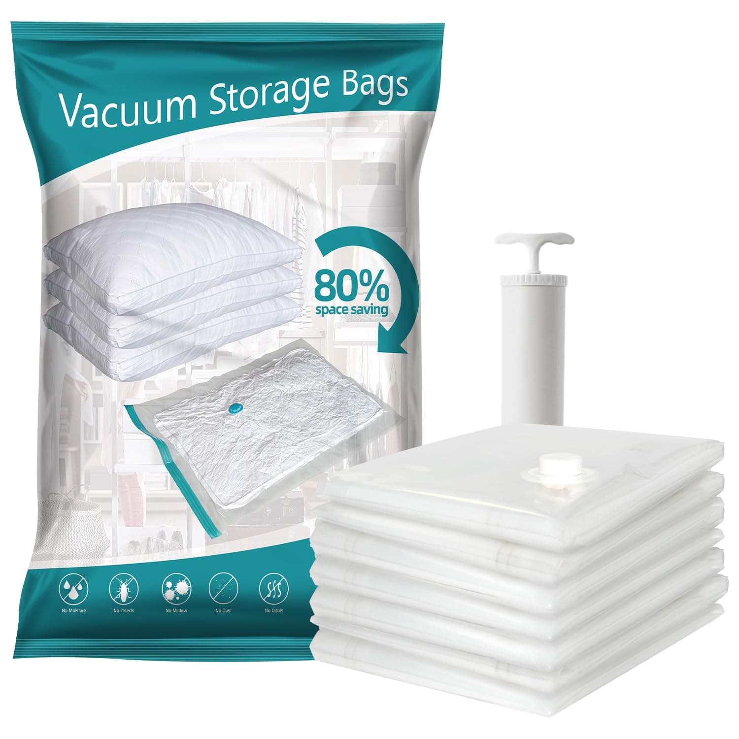 Niwlix Space Saver Vacuum Bags for Clothes With Pump - Storage and Packing Solution (2 Small, 2 Medium, 1 Large) Pack of 5