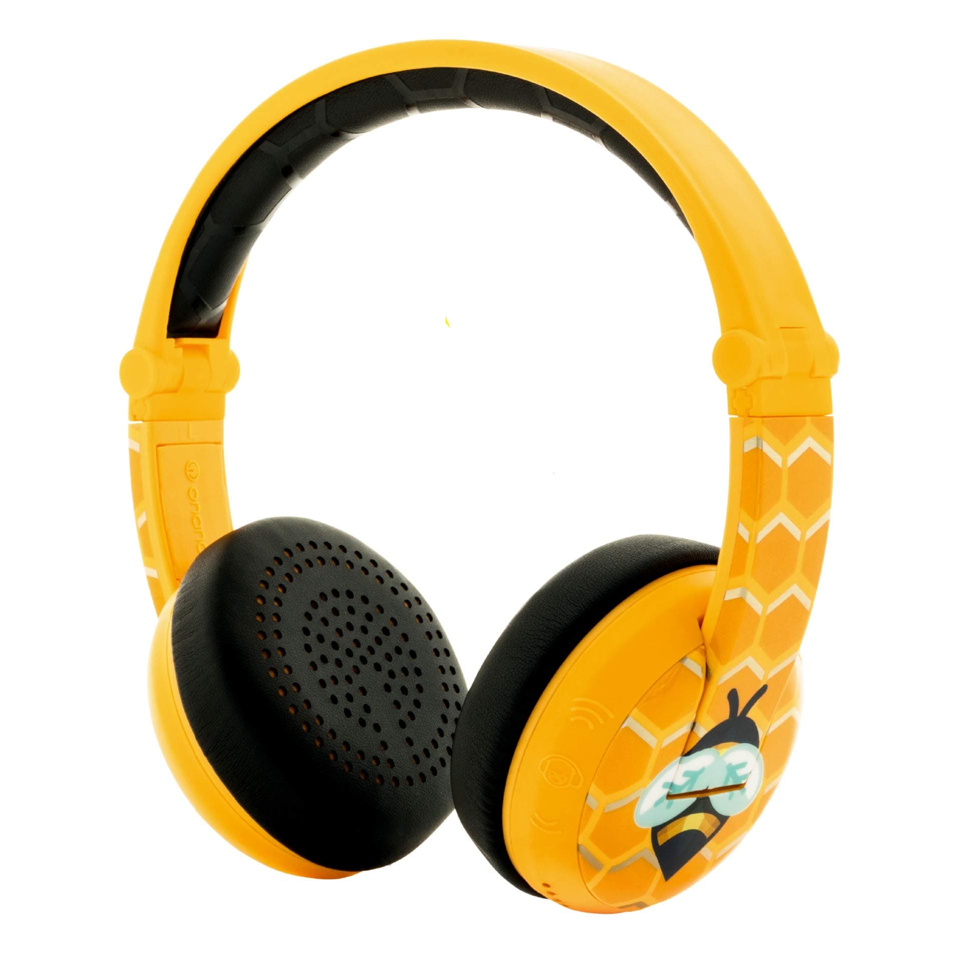 ONANOFF BuddyPhones Wave, Foldable Waterproof Bluetooth Headphones, SafeAudio Volume-Limiting Options 75/85/94dB, Works Wired or Wireless, for Toddlers to Young Adults (Bee)