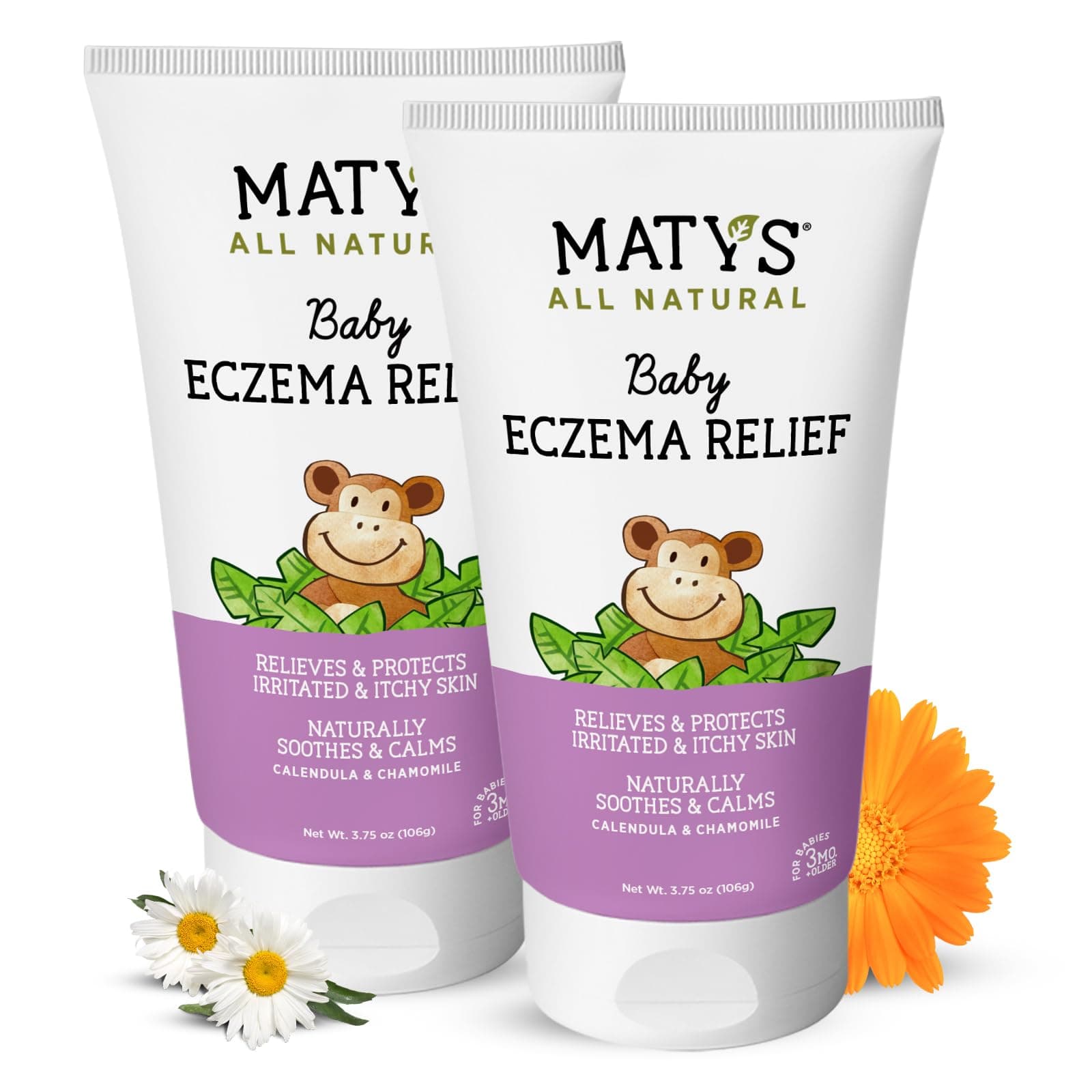 Matys Baby Eczema Cream, Relieves & Protects Dry Itchy Sensitive Skin from Flare Ups, Steroid Free, Safe for Kids & Babies 3 Months + with Colloidal Oatmeal, Calendula, Lavender, 2 Pack, 3.75 oz each