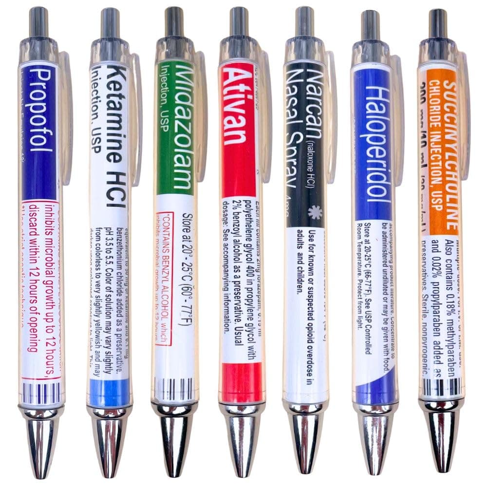 YJ PREMIUMS 7 PC Nurse Pens for Nurses | Cute Funny Pharmacy Drug Nursing Pens Gifts for Nurse Medical Assistant Pharmacist School Student Hospital Doctor Dr Office Supplies Accessories Bulk