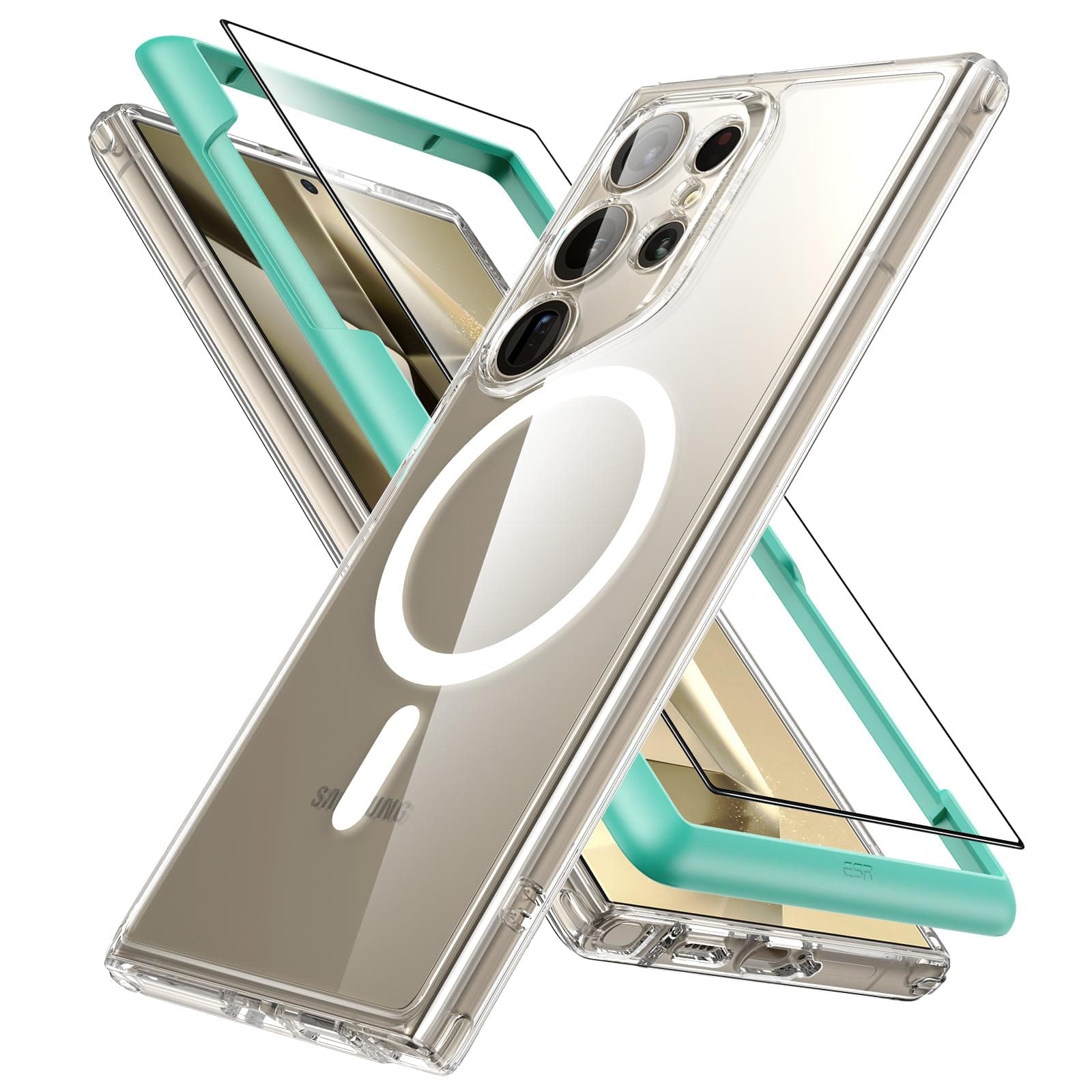 ESRfor Samsung Galaxy S24 Ultra Case with Screen Protector, Compatible with MagSafe, Magnetic Case for S24 Ultra, Military-Grade Protection, Yellowing Resistant, Classic Hybrid Case (HaloLock), Clear