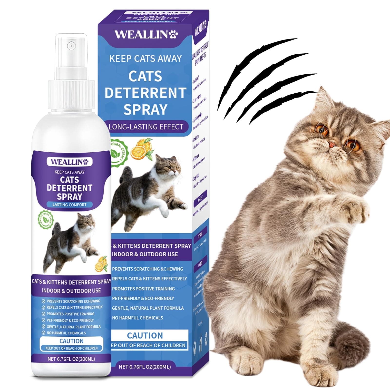 Cat Deterrent Spray, 6.76 FL Oz Natural Cat Repellent Spray Indoor & Outdoor, Anti-Scratch Training Aid for Furniture, Sofas, Rugs, Curtains, Plants - Non-Toxic, Alcohol-Free Formula