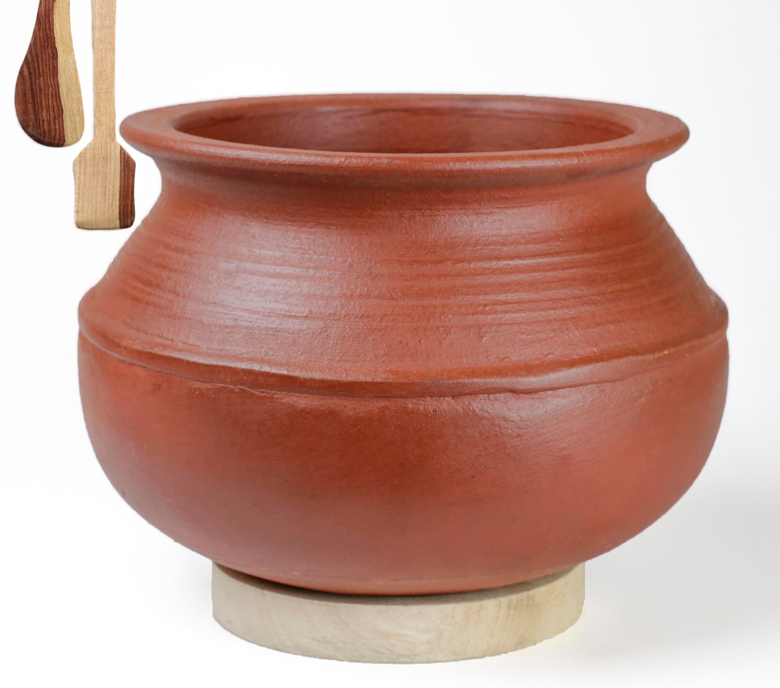 Clay Rice Uncoated Handi/Earthen/Mud/Mitti Pot for Cooking and Serving 3 Liter | Red