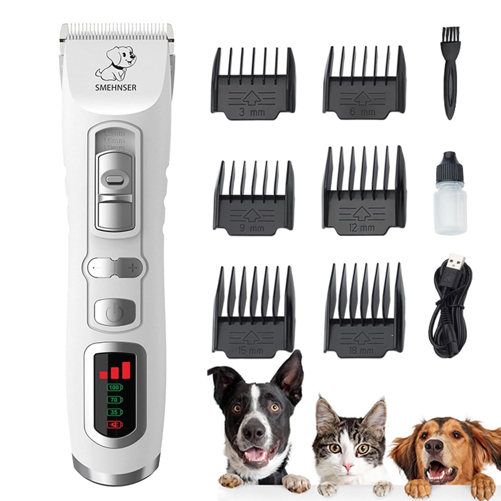 Beauenty Dog Grooming Kit with Led Display, Electric Dog Clippers for Grooming, Upgrade Low Noise Electric Quiet with USB Rechargeable Cordless for Dogs Cats Pets (D3)