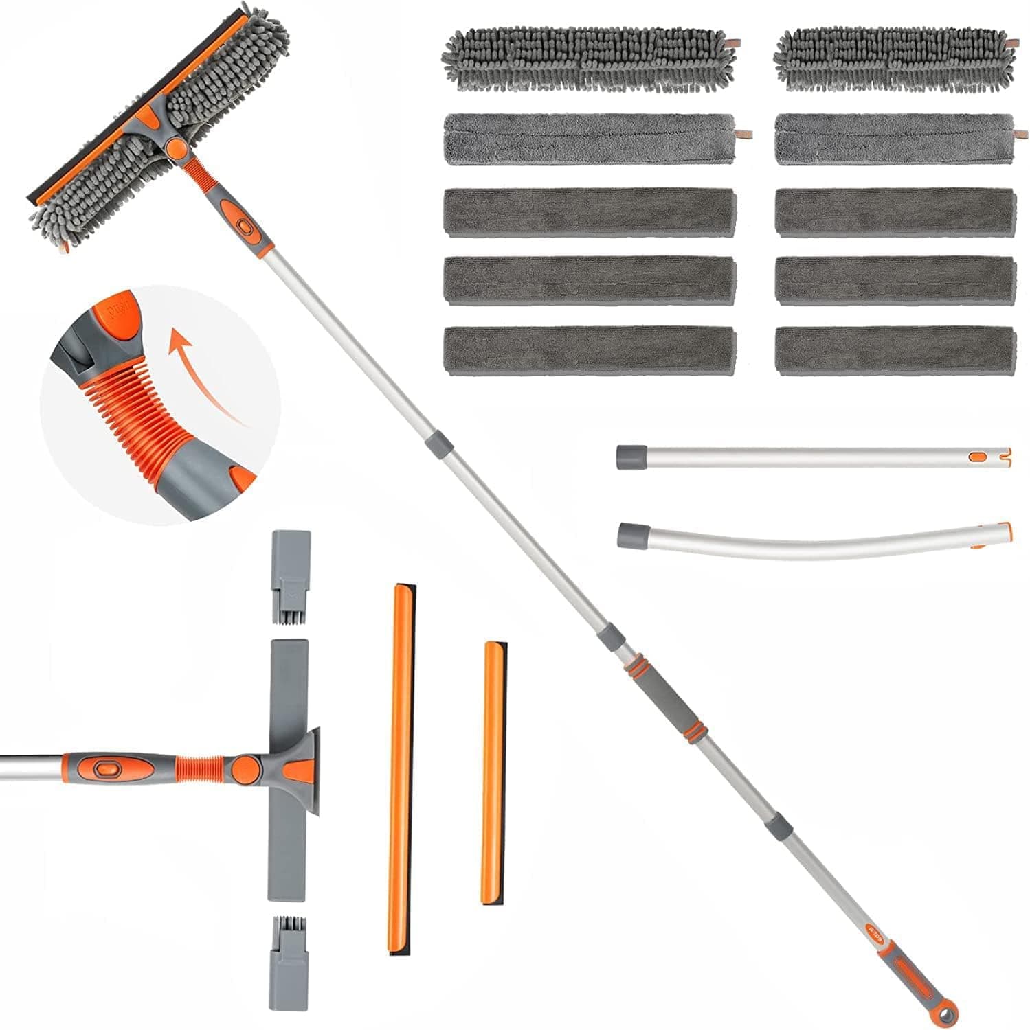 Eazer Squeegee Window Cleaner 2 in 1 Rotatable Window Cleaning Tool Kit with Extension Pole, 62'' Telescopic Window Washing Equipment with Bendable and Adjustable Head for Indoor/Outdoor Car Glass