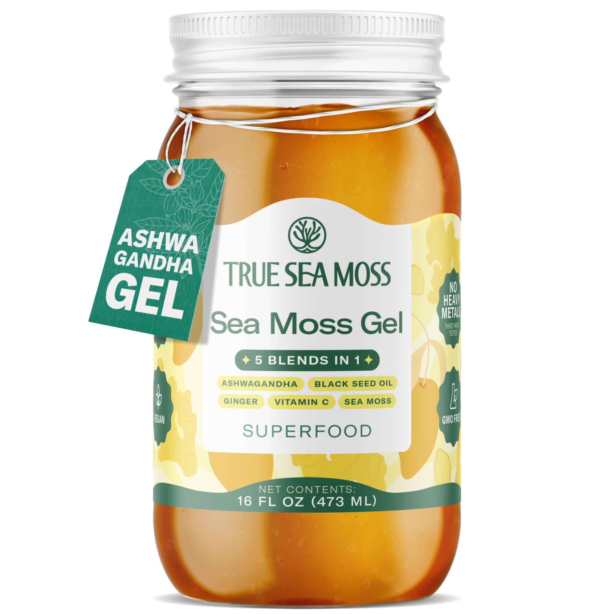 Sea Moss Gel – Made in USA – 5-in-1 Formula – Wildcrafted Seamoss, Ashwagandha & Jarred Vegetables – Ashwagandha, Pack of 1 (Labels may Vary)
