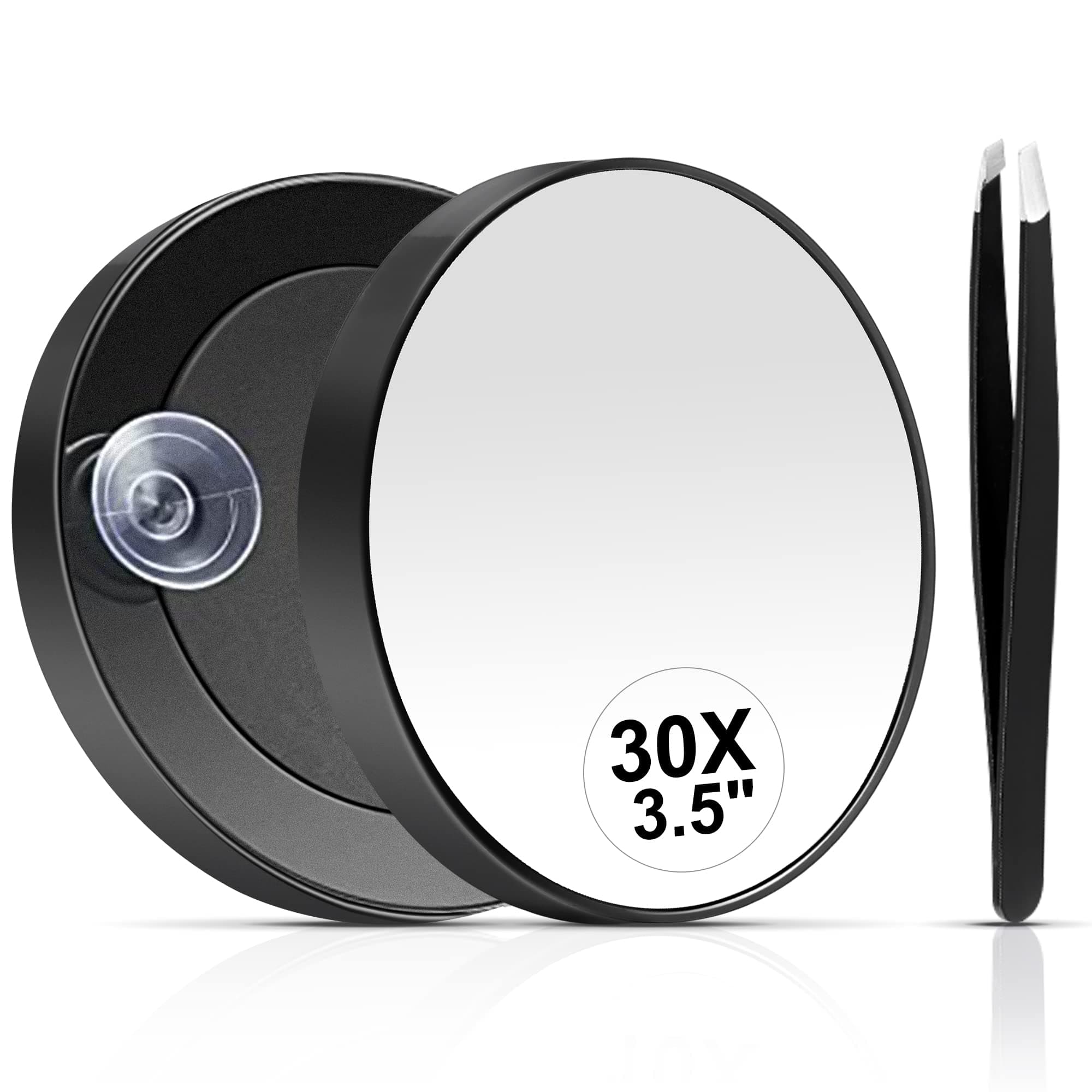 30X Magnifying Mirror, Small Magnifying Mirror with Suction Cup and Tweezers, As a Travel Essentials, Compact Mirror Set for Plucking Eyebrows 3.5 Inches