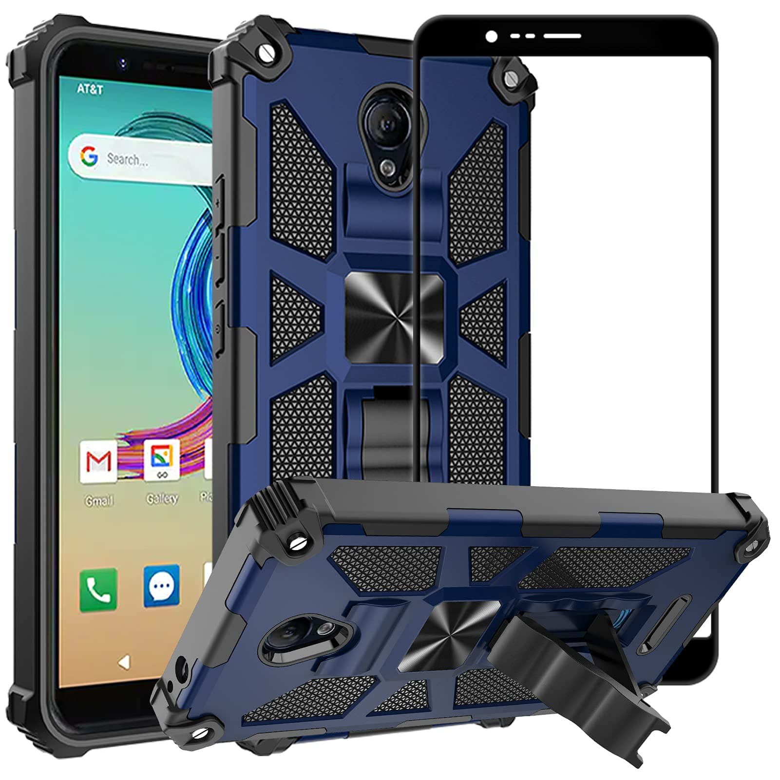 AiliberCase for AT&T Fusion Z (V340U), Motivate (V341U) Case with Screen Protector Tempered Glass, for Magnetic Car Mount, Kickstand Holder, Rugged Shockproof Armor Phone Cover for AT&T Motivate-Blue