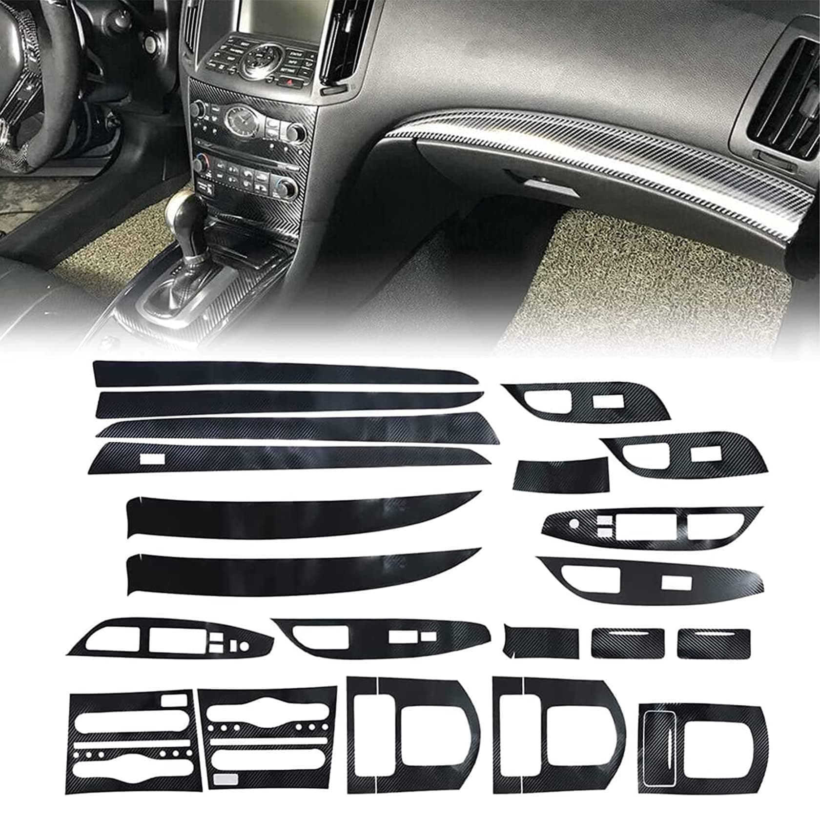 FZJDSD 3D Carbon Fiber Pattern Interior DIY Trim Decals Compatible with Infiniti G25 G37 2007 2008 2009 2010 2011 2012 2013 Available On 4 Doors Models Only