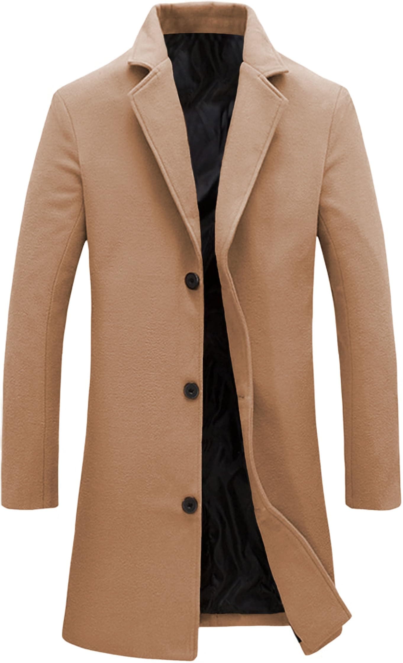 Men's Notched Lapel Single Breasted Long Pea Coat Trench Coat