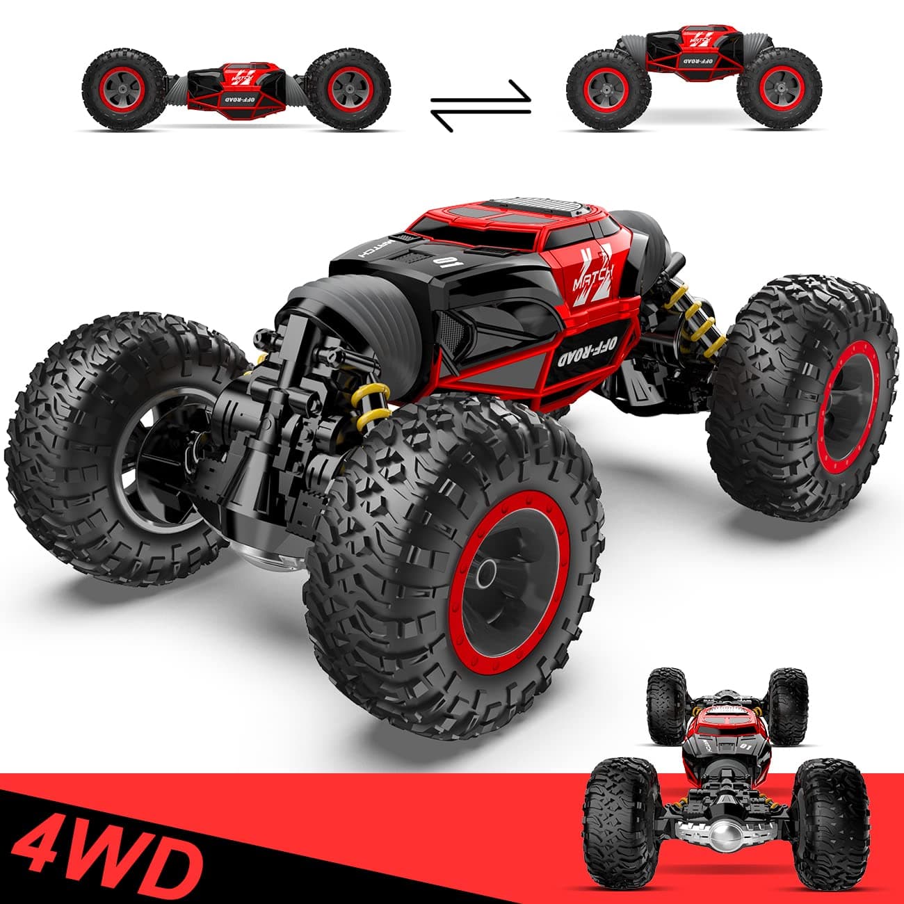 BEZGAR TD141 Remote Control Car - 1:14 Scale 4WD All-Terrains Large RC Cars for Kids, 2.4GHz Transformable Stunt Cars, Monster Truck Toys, Christmas Birthday Gifts for Boys & Girls