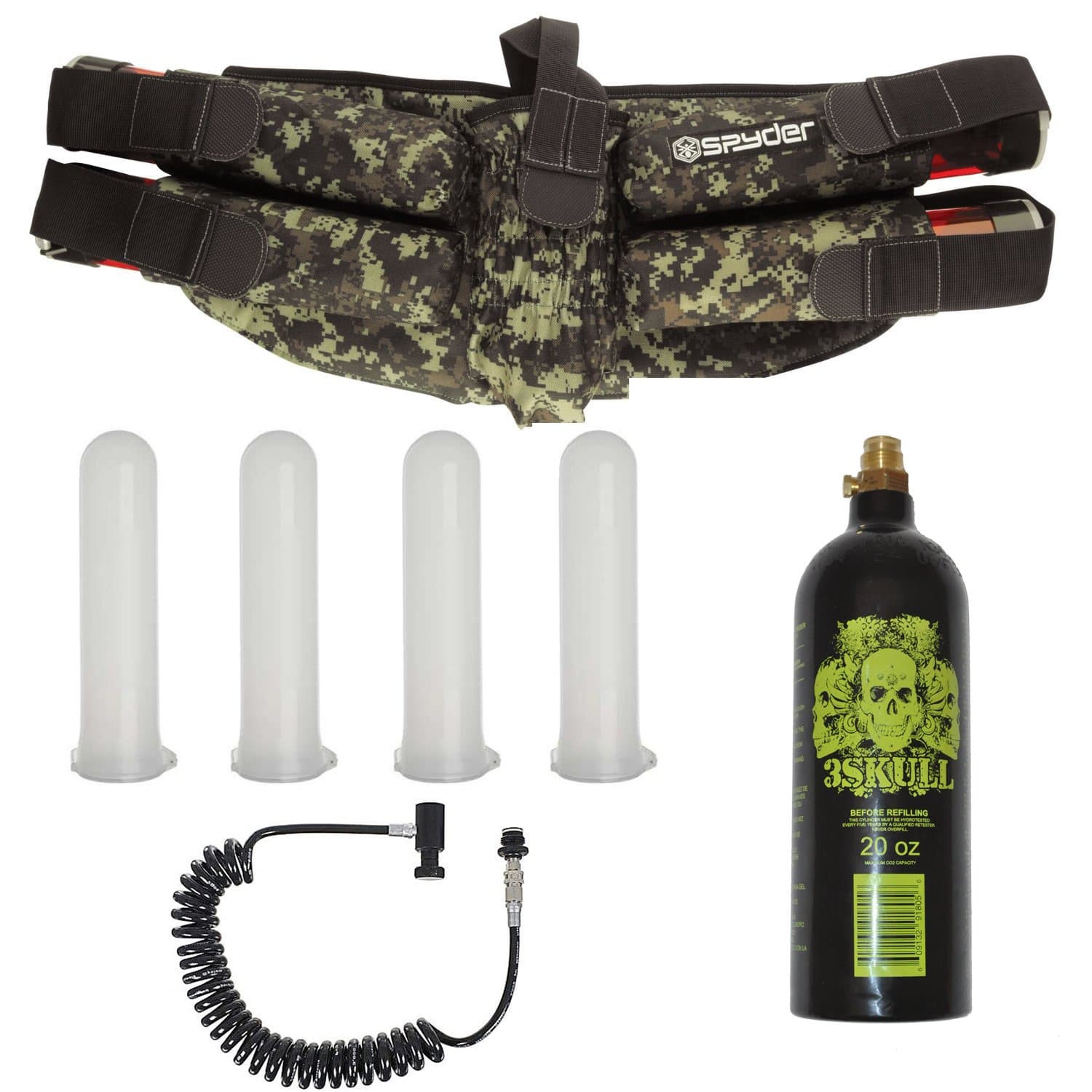Spyder Paintball 4+1 Ammo Harness - Digi Camo w/ 4 Tubes & Remote & 20oz Tank