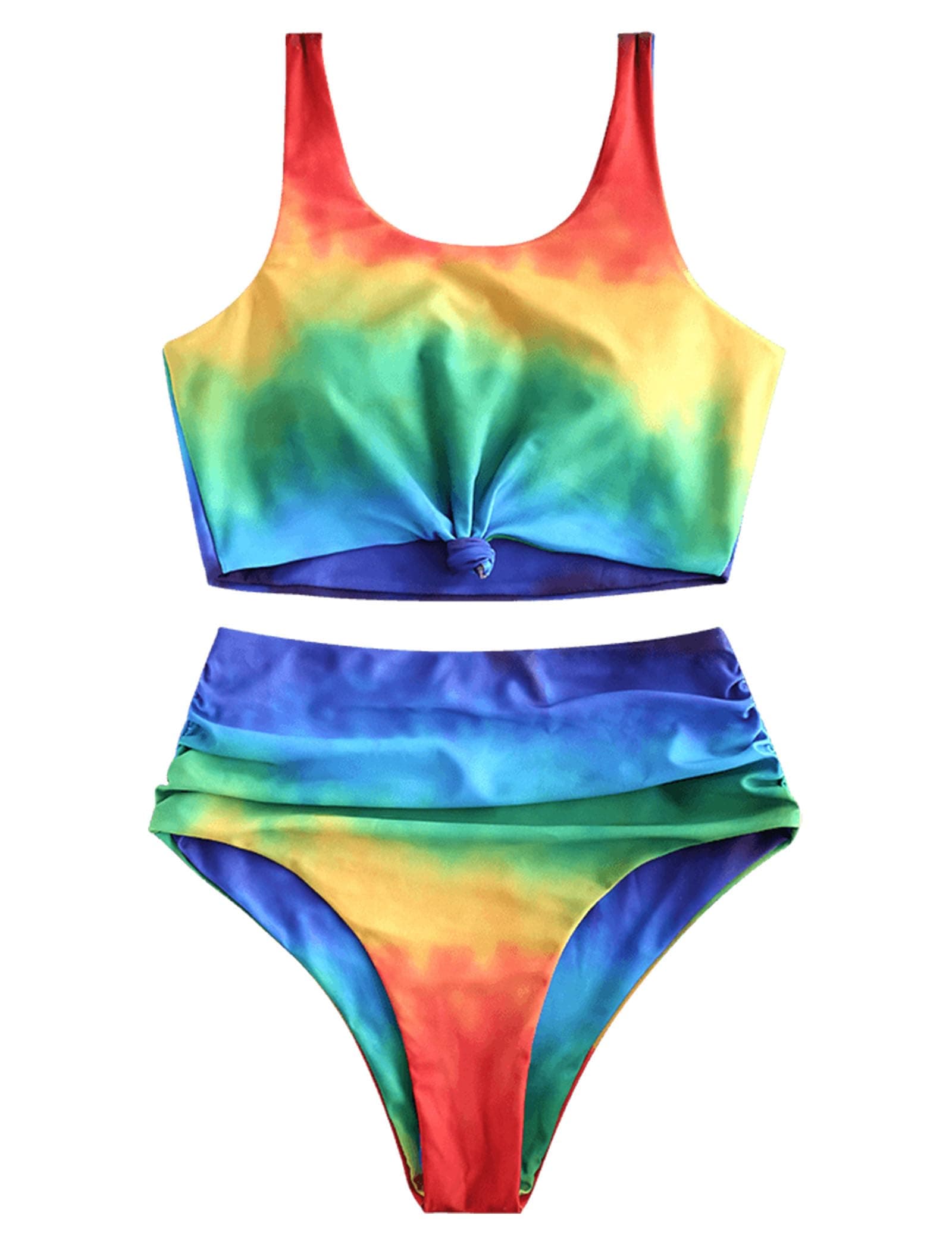 Women's High Waisted Swimsuit Scoop Neck Textured Floral Bikini Set 2 Piece Bathing Suit