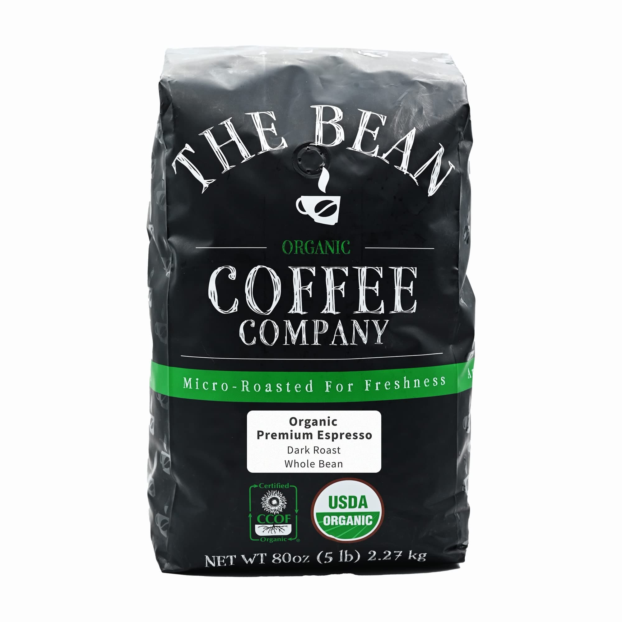 The Bean Organic Coffee Company Premium Espresso, Dark Roast, Whole Bean Coffee, 5-Pound Bag