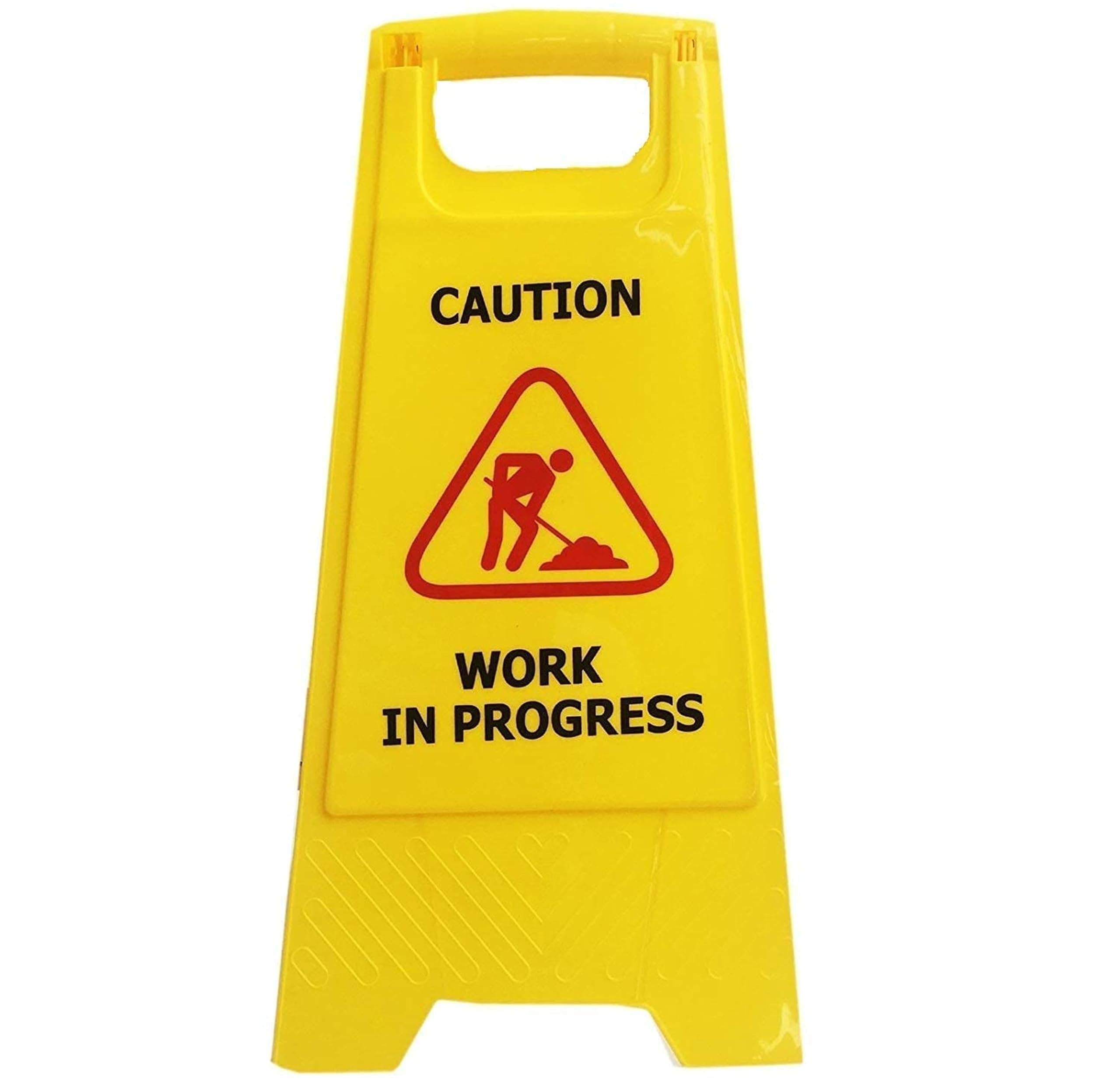 Work In Progress Sign Board Safety Warning Standing Board for Construction, Maintenance & Cleaning Areas, Durable Plastic Caution Board for Commercial & Industrial Use