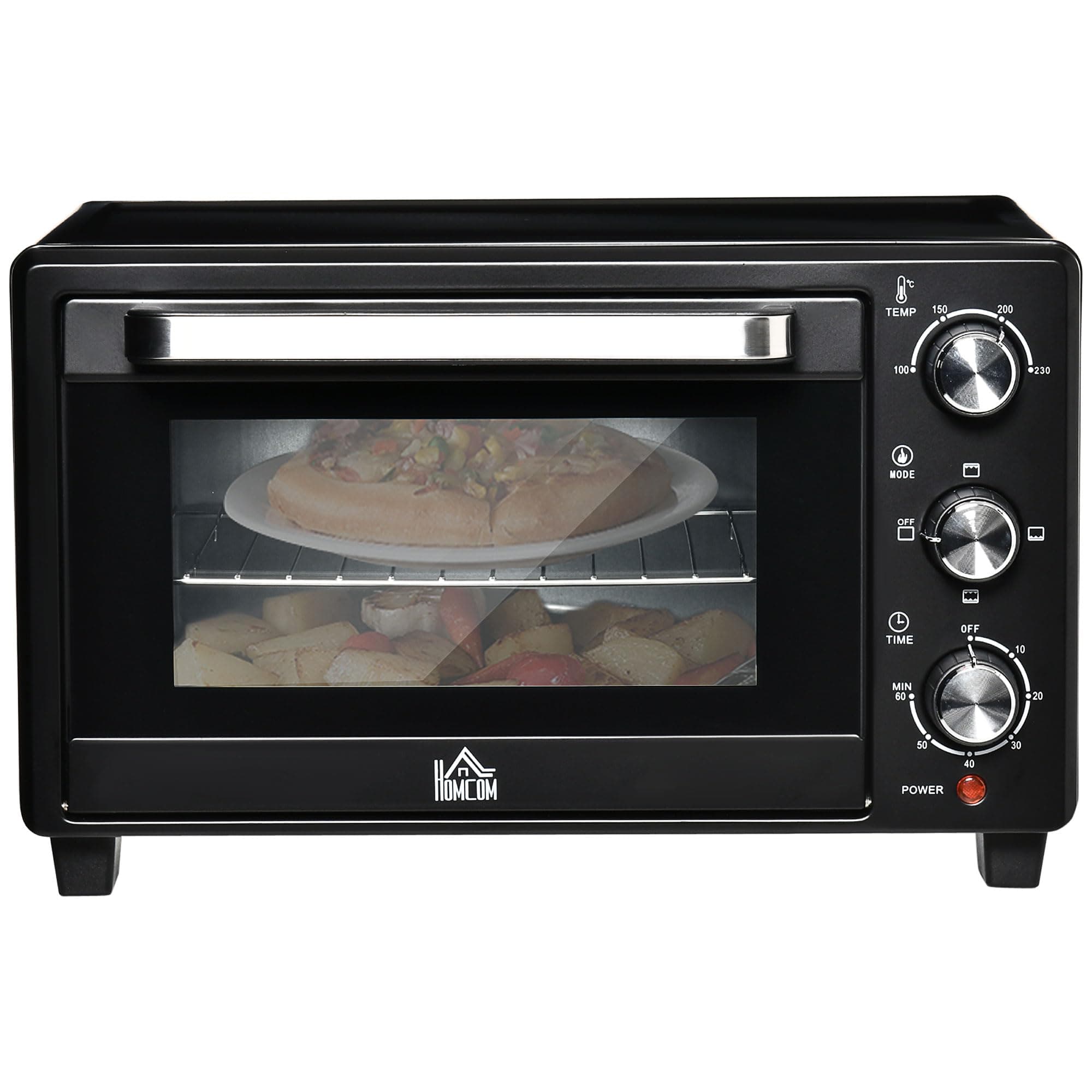 HOMCOM Mini Oven, 21L Countertop Electric Grill, Toaster Oven with Adjustable Temperature, Timer, Baking Tray and Wire Rack, 1400W, Black
