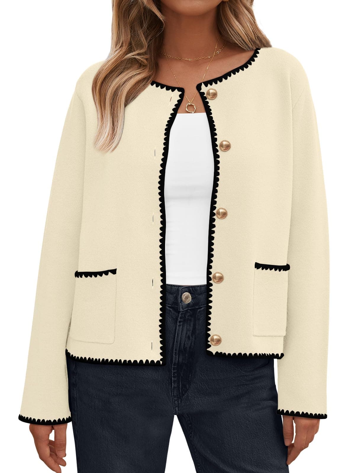 LILLUSORY Womens Cardigan Sweater Fall Outfits Clothes Fashion Trendy 2024 Jacket Blazer Lady Outerwear Button Down Lightweight Coat Apricot M