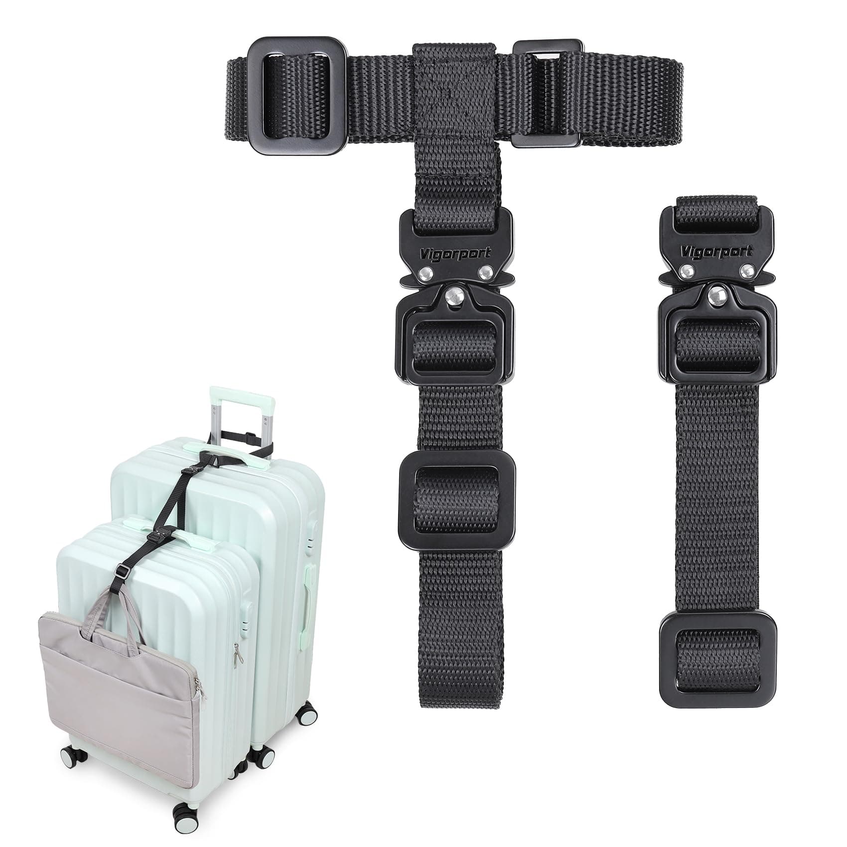 Vigorport Luggage Straps, Metal Luggage Connecting Straps for Suitcase, Add a Bag and Connect Your 2 Suitcases Together, Adjustable Fastening Accessory Straps (3/4" Width, Small