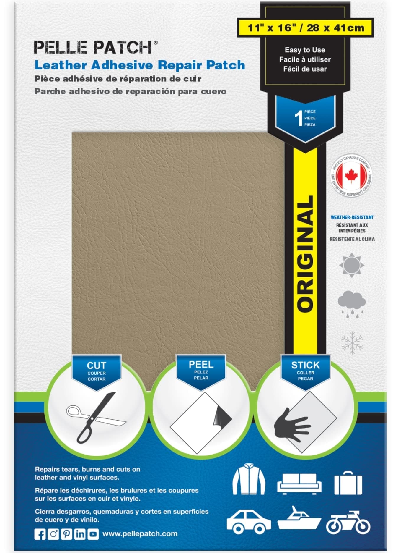 Pelle Patch - Beige Leather Repair Kit - 25 Colors Available - Original 11x16 - Beige