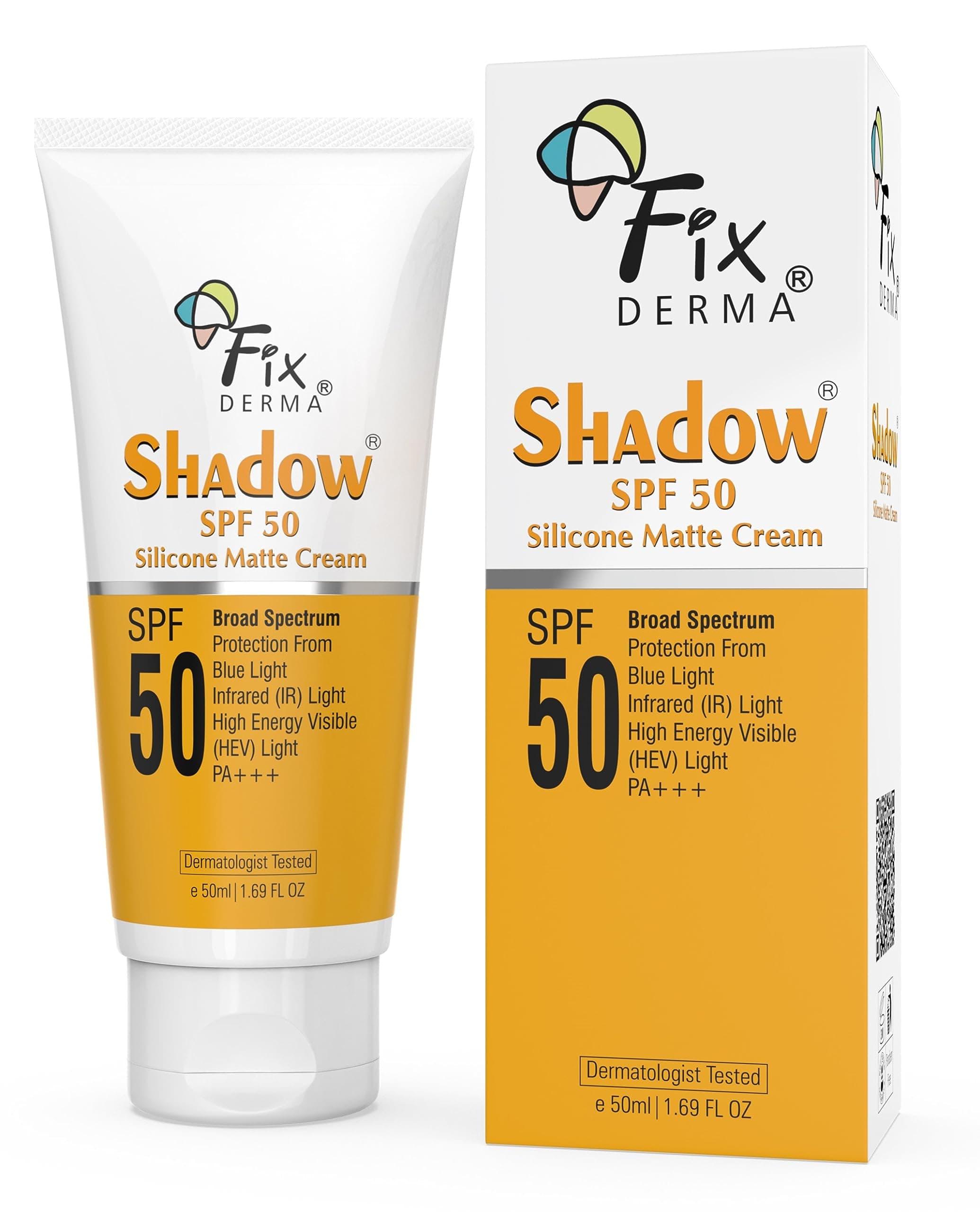 Fixderma Shadow Sunscreen SPF 50 Silicone Matte Cream PA+++ | For Oily & Acne Prone Skin | Broad Spectrum & Blue Light Protection | Matte Sunscreen | For Men & Women - 50Ml