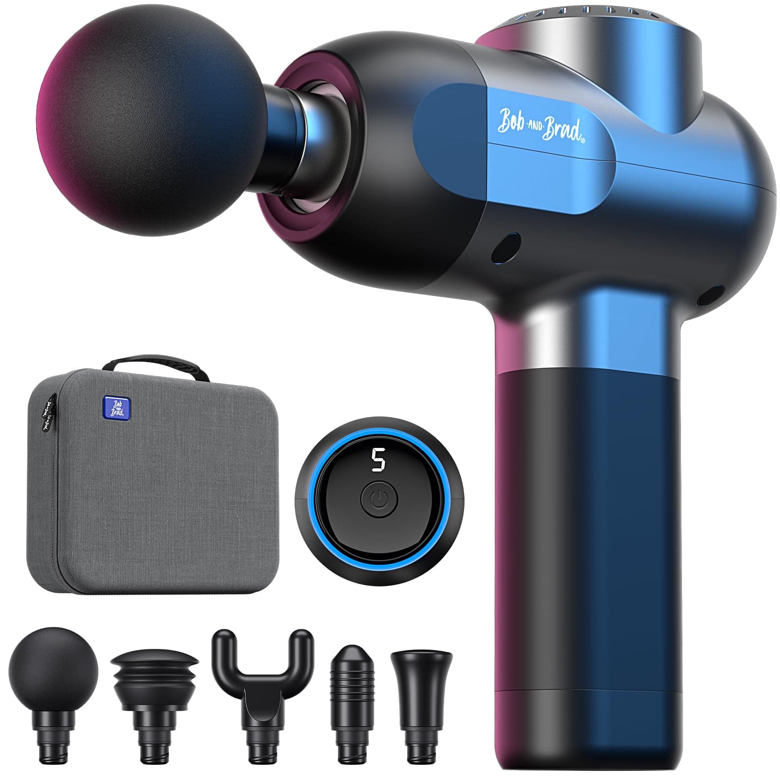 C2 Massage Gun, Deep Tissue Percussion Massager Gun, Handheld Muscle Massager with 5 Speeds and 5 Heads, for Home Gym Office Workout Recovery Pain Soreness Relief, Great Gift