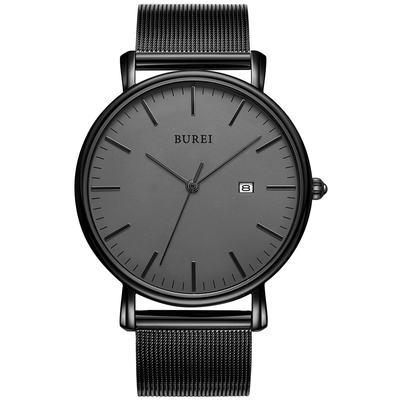 Men's Watch Simple Waterproof Analog Popular Brand Stylish Men's Milanese Mesh Belt Watch, black grey, Bracelet Type