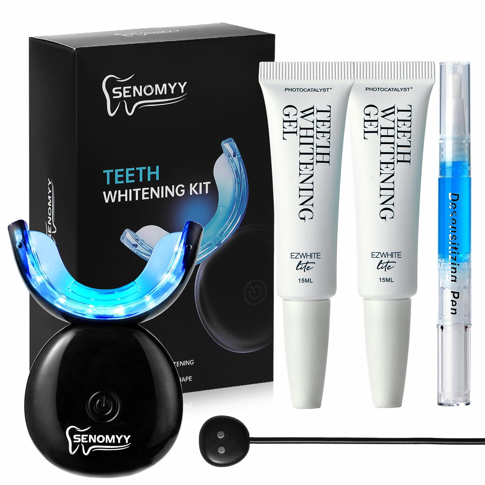 Teeth whitening kit 16X LED Light Rechargeable,Teeth Whitener Gel Pen Strips, with 30ml Carbamide Peroxide Tooth Whitening Gel,3ml Remineralization Gel,Built-in 15 Minute Timer,for Sensitive Teeth