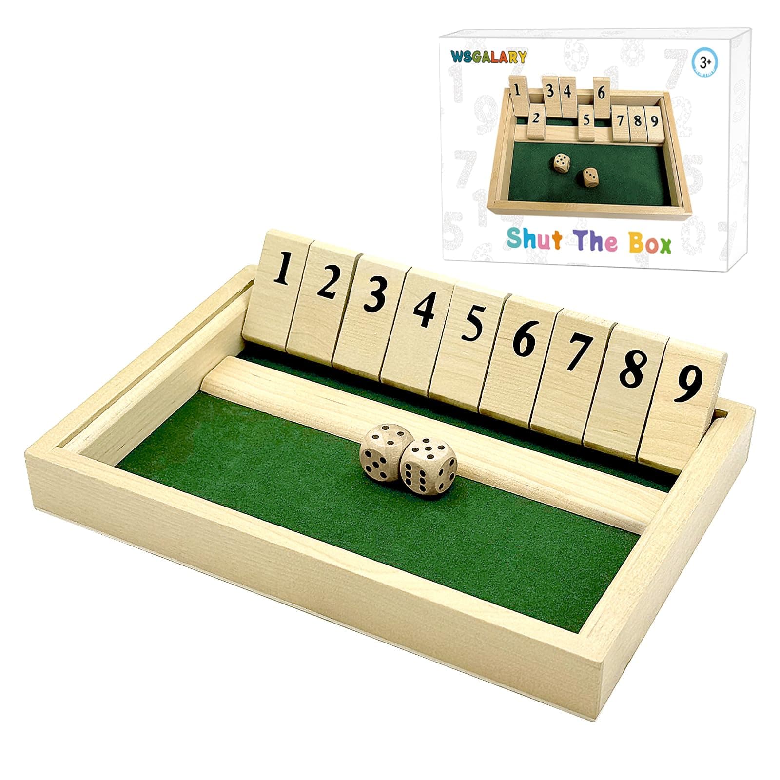 Shut The Box for 2 Players, Wooden Table Game Dice Games Educational Dice Game Great Family Board Games Holiday Travel Fun Game for Kids