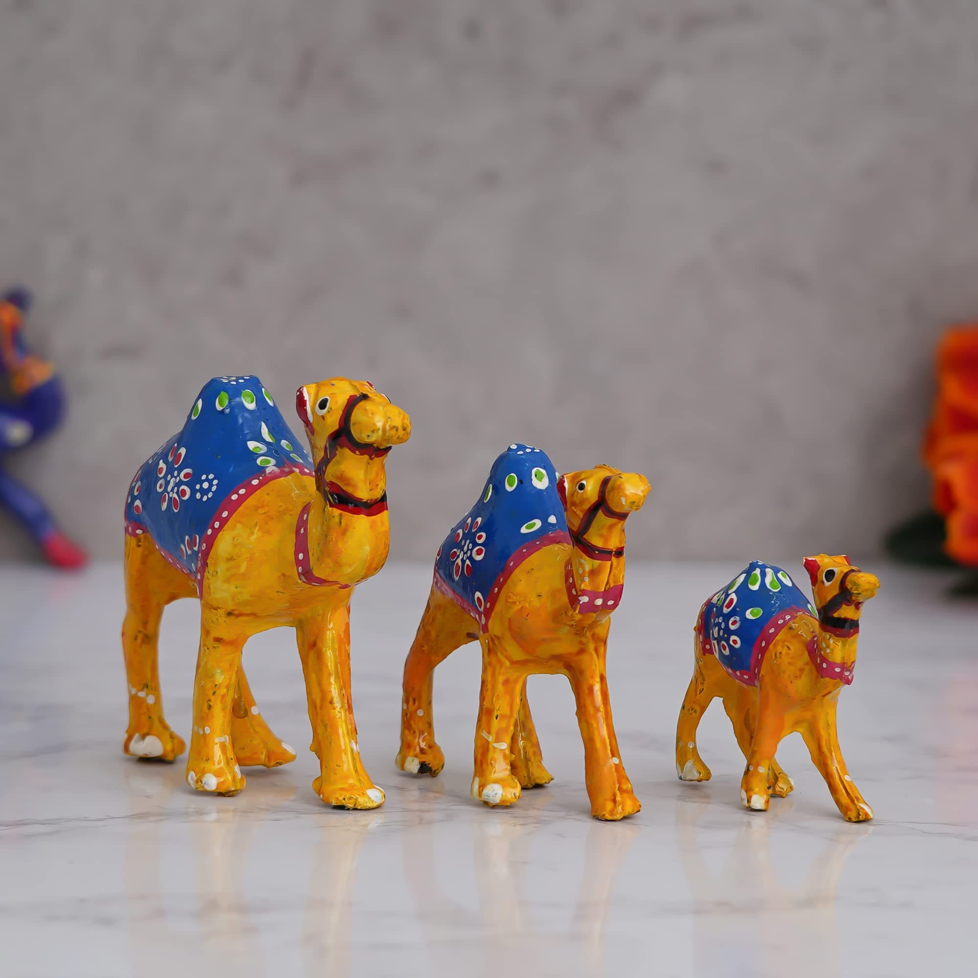 eCraftIndia Set of 3 Multicolor Camel Statues Animal Figurines Decorative Showpieces for Home, Office, Table Decor, and Gift Purpose