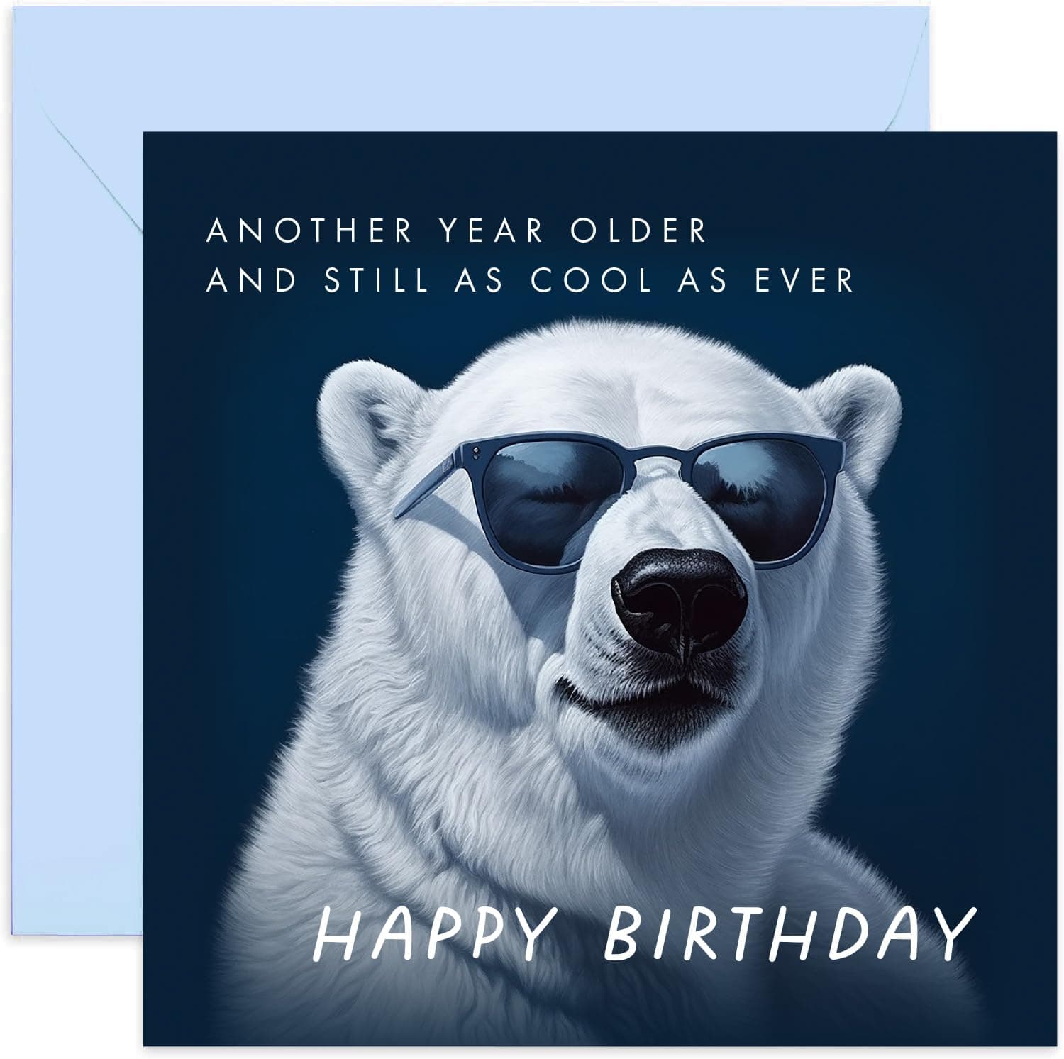 Old English Co. 'Another Year Older and Still as Cool as Ever' Funny Birthday Card for Him - Humour Polar Bear Birthday Card - Hilarious Birthday Card for Son, Dad, Grandson | Blank Inside Envelope