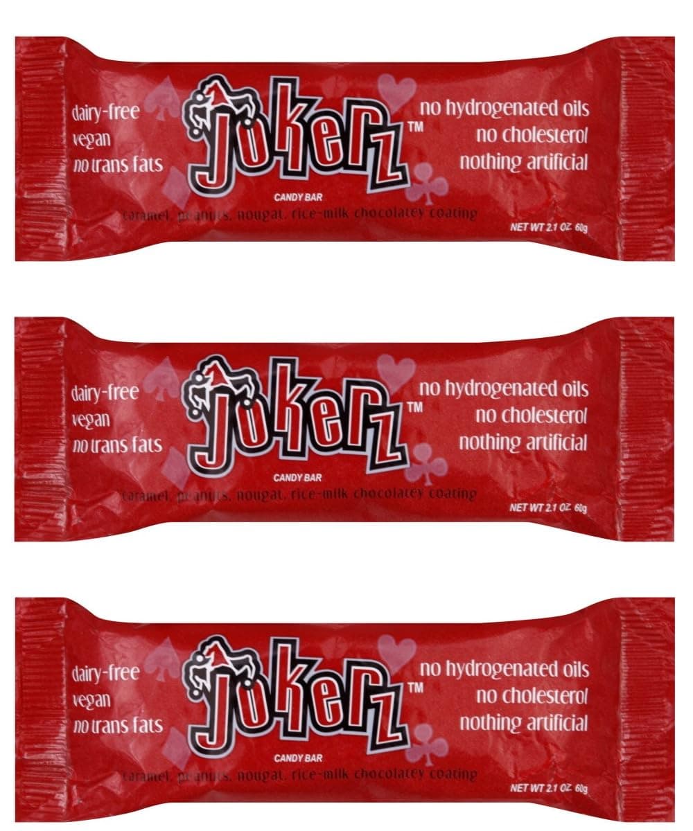 Go Max Go Jokerz Vegan Chocolate Candy Bar with Peanuts, Caramel, and Nougat - 1.5 Ounces (Pack of 3)