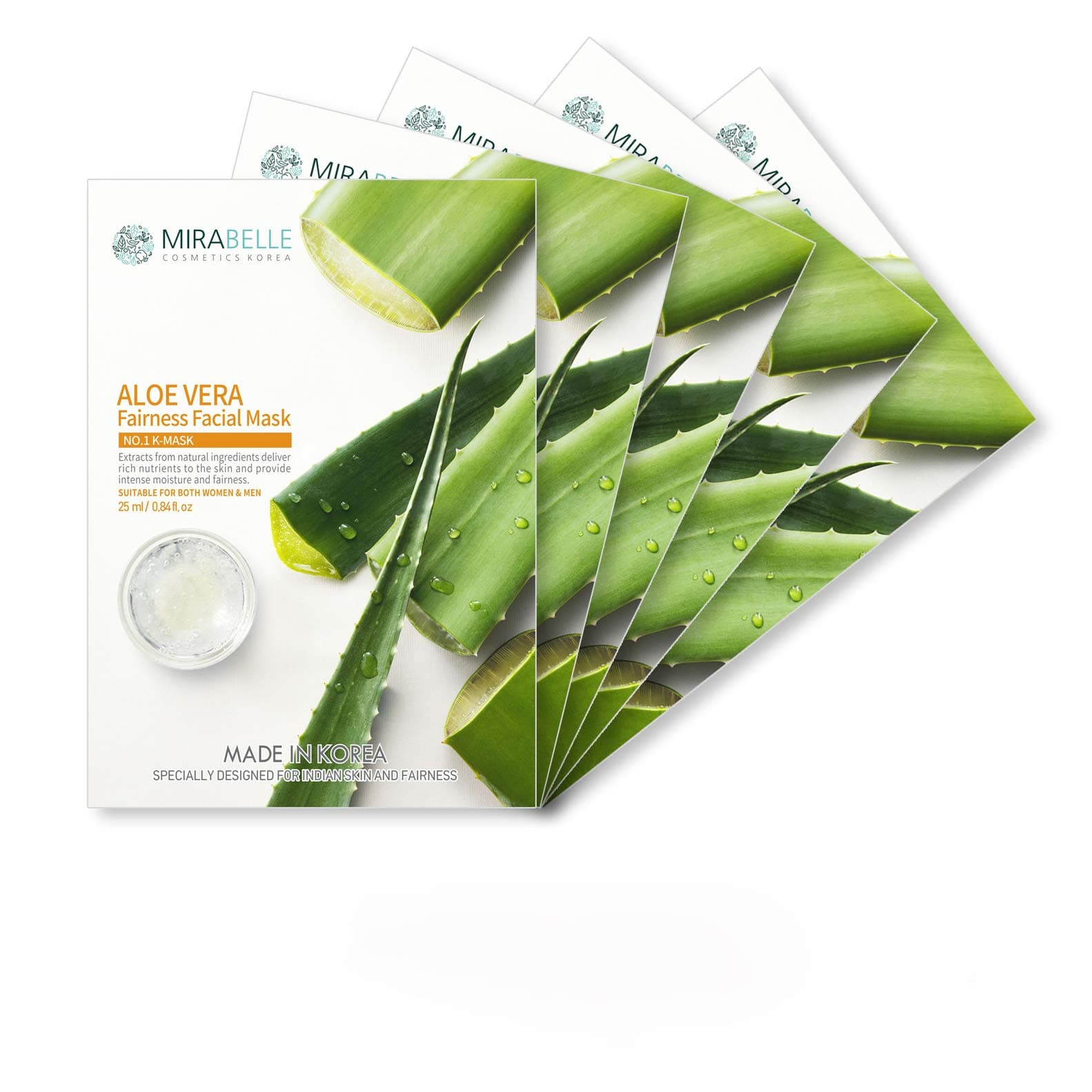 MIRABELLE COSMETICS KOREA Aloe Vera Fairness Facial Mask (Pack of 5)