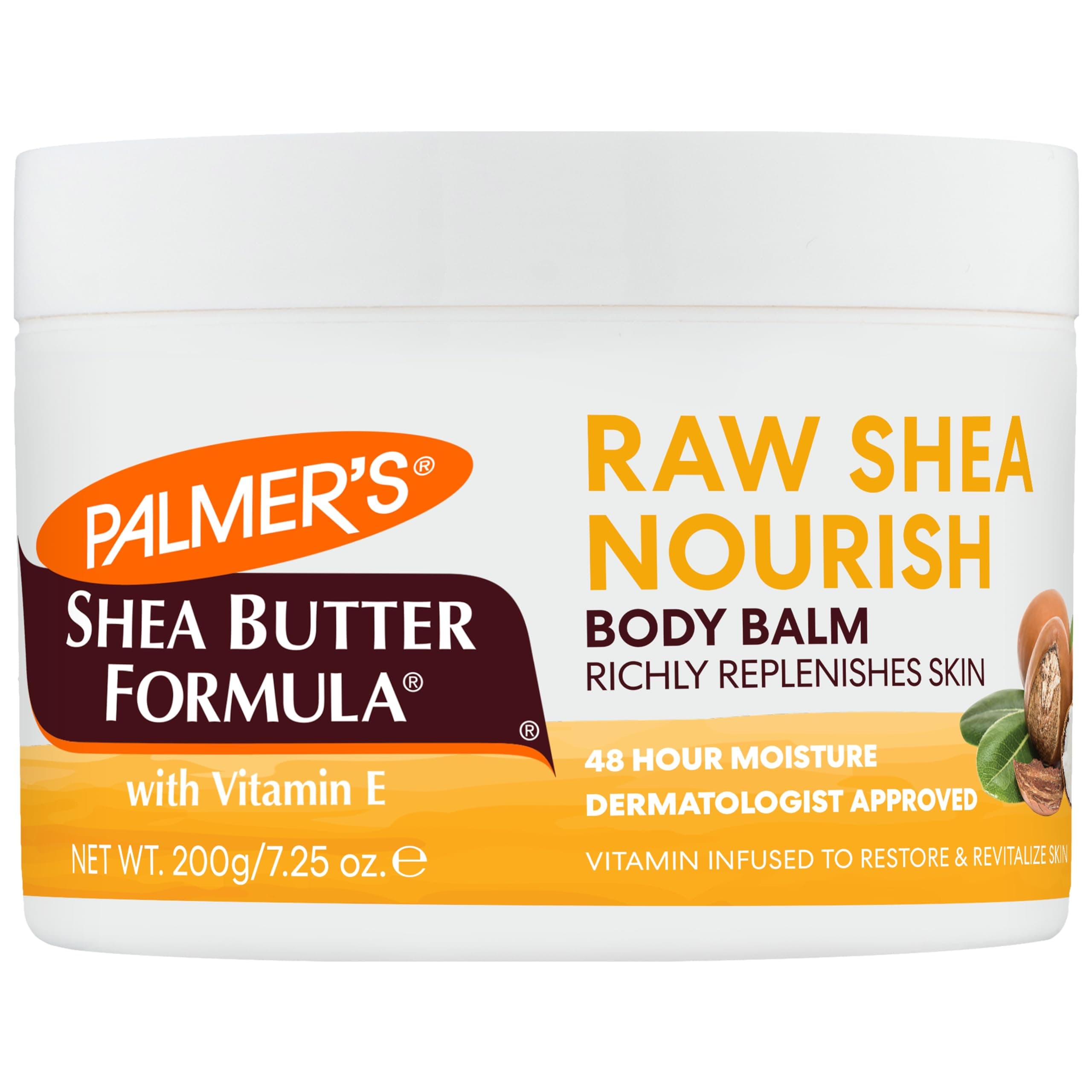 Palmer's Shea Butter Raw Shea Nourish Body Balm - Vitamin E, Cocoa Butter & Soybean Oil for 48hr Moisture, Sensitive & Eczema Skin - Non-Greasy, Paraben-Free - 7.25 oz