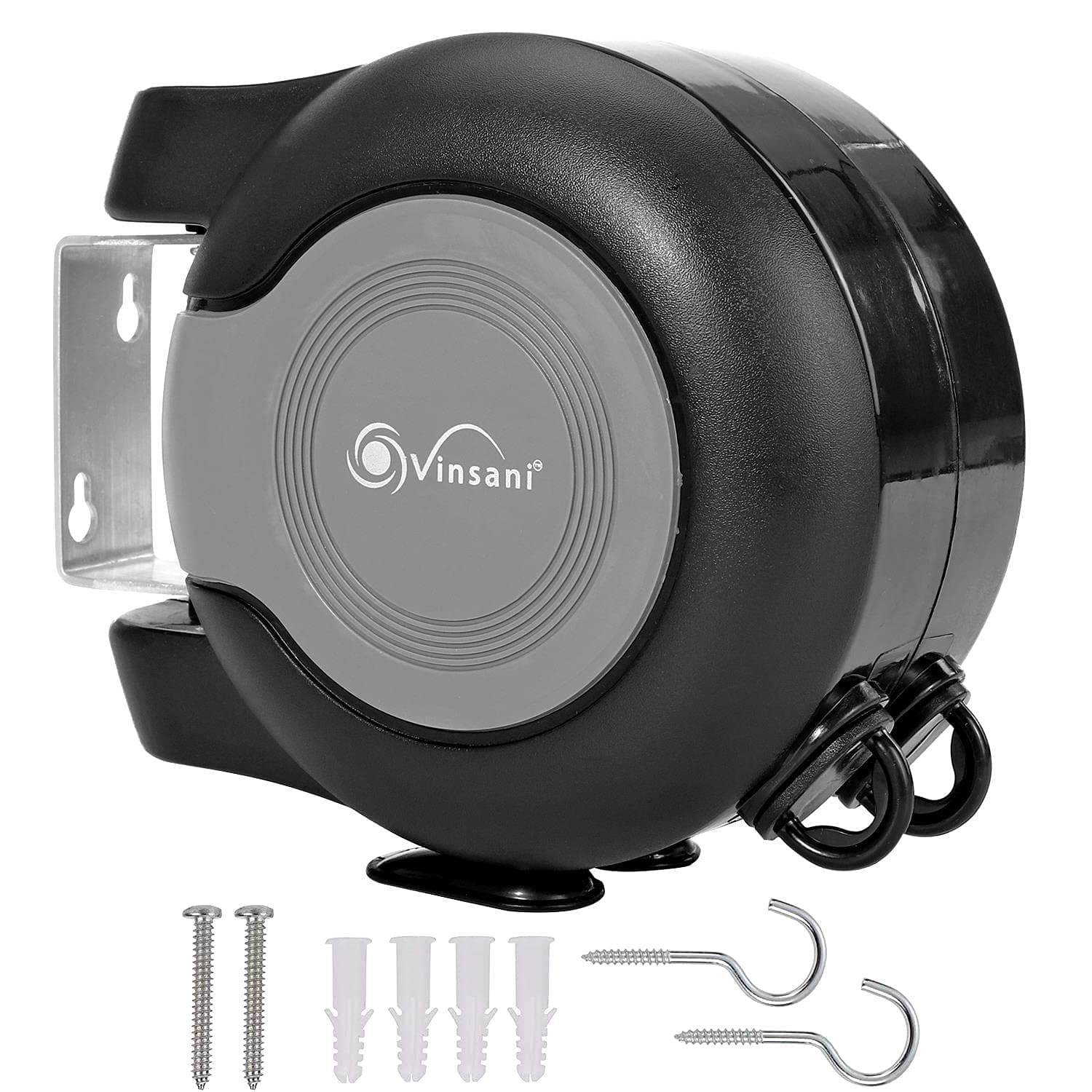 30 metre Retractable Reel Clothes Lines Washing Line with Twin Cable - Wall Mounted Heavy Duty Clothes Dryer 2 x 15m Lines of Drying Space Outdoor, Black