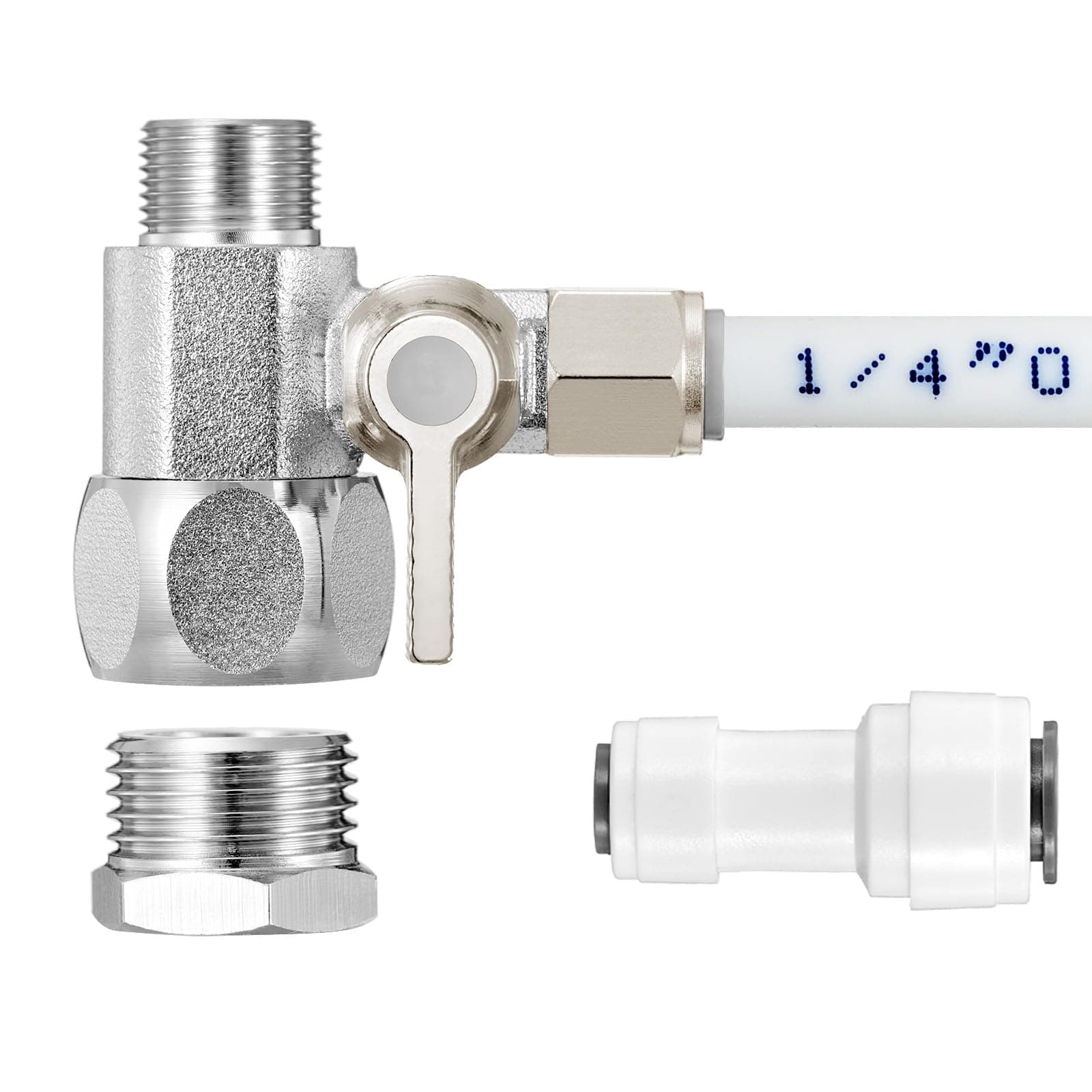 HAOCHEN Feed Water Adapter - Water Line Splitter 3/8"x3/8"x1/4" or G 1/2"xG 1/2"x1/4", Brass Water Supply Valve with 1/4" Push in Quick Connect fitting for RO Filter,Refrigerator,Ice Maker