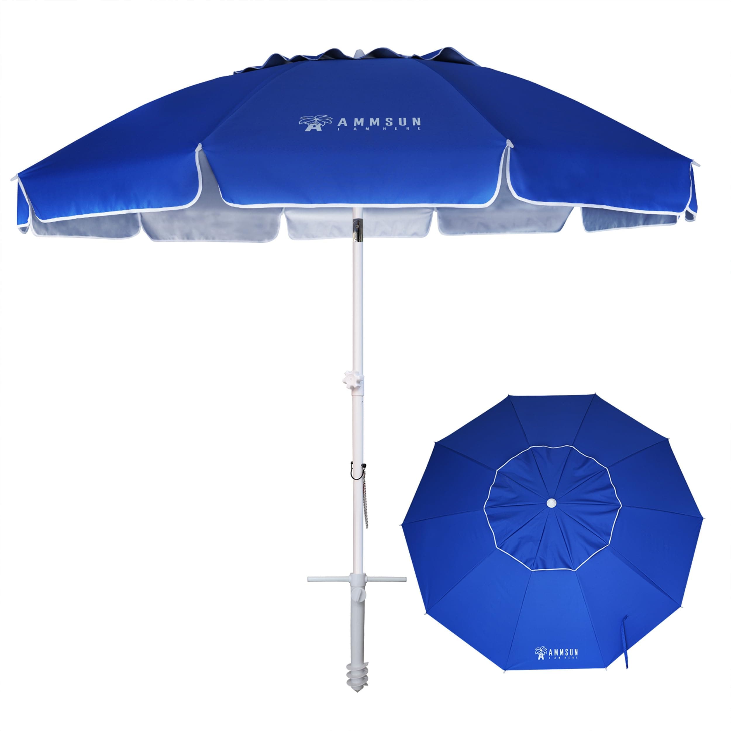 AMMSUN 8 Feet Large Beach Umbrella with Sand Anchor Heavy Duty High Wind Portable Outdoor Umbrellas UV 50+ Protection Air Vent Tilt Patio Garden Pool
