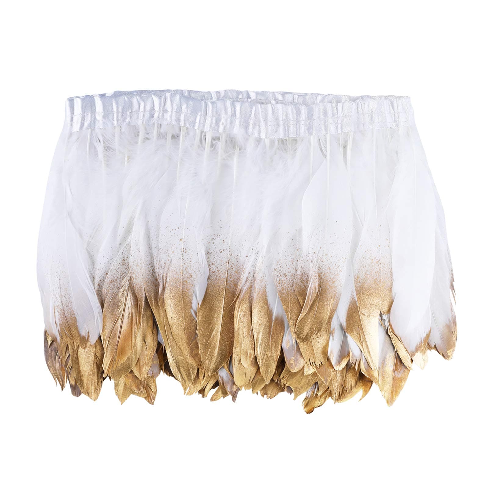 AWAYTRAWAYTR Duck Goose Feather Trim Fringe 2 Yards (Gold&White)
