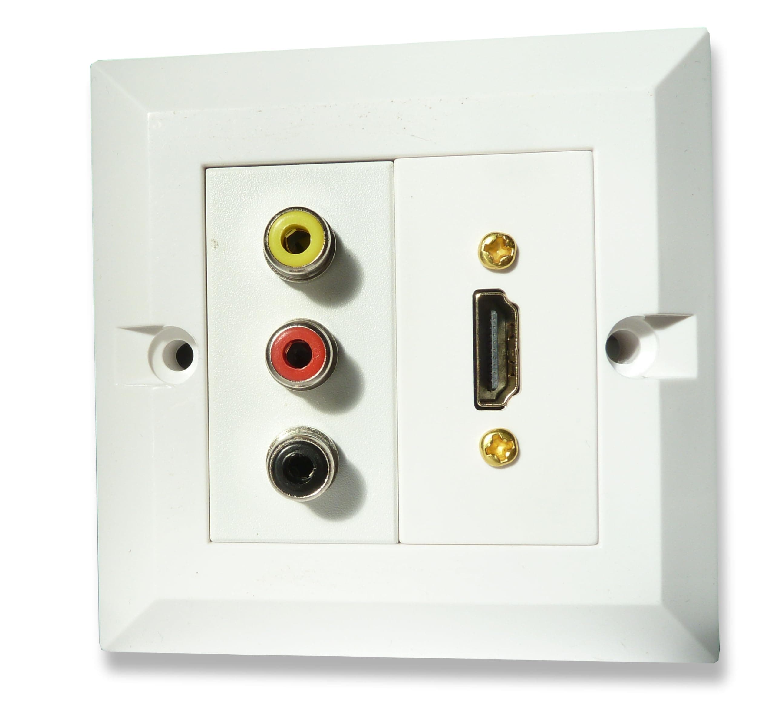 C4A HDMI and Phono Wall Plate/Faceplate - Plug and Play No Soldering/HDMI and 3x AV Phono Sockets