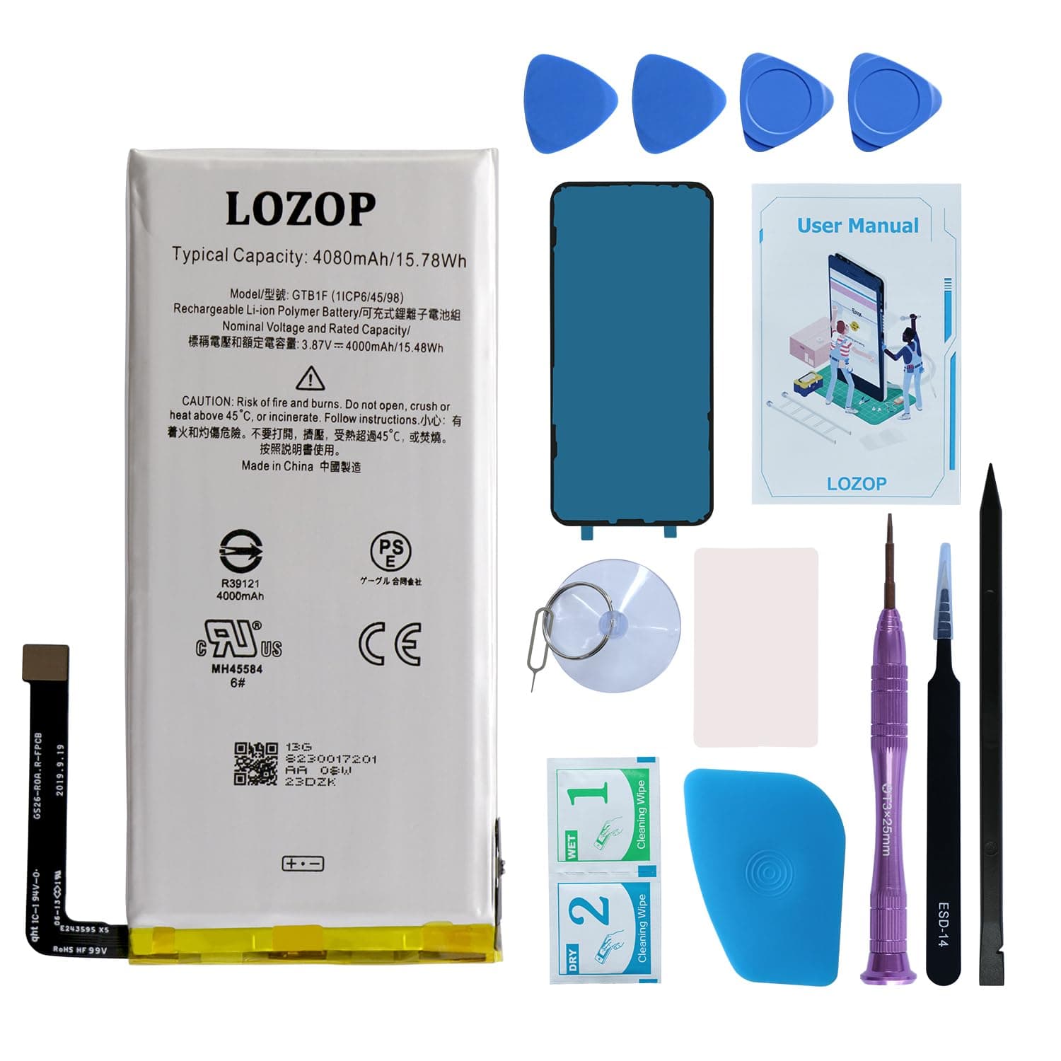 for Pixel 5 Battery Replacement Kit, Replacement Battery for Google Pixel 5 Model GD1YQ, GTT9Q with Repair Tools Kit and User Manual