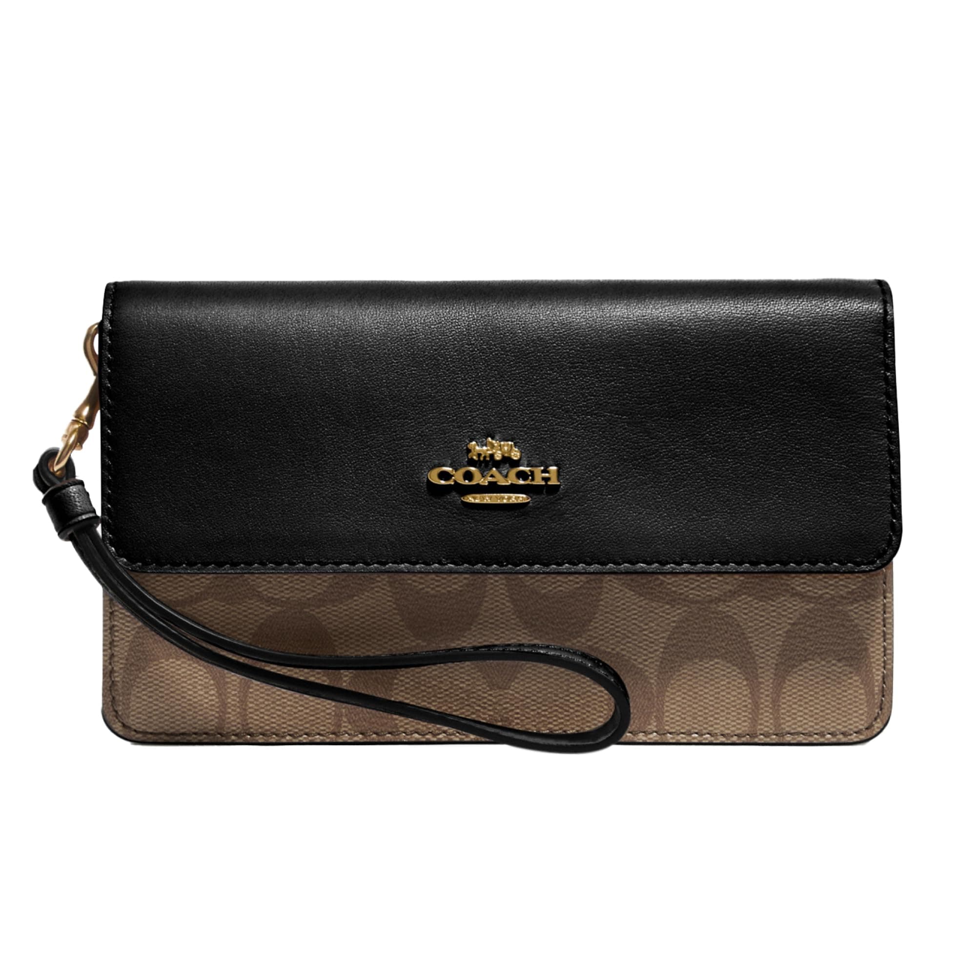 Coach Women's Signature Foldover Wristlet, Khaki, Black, One size