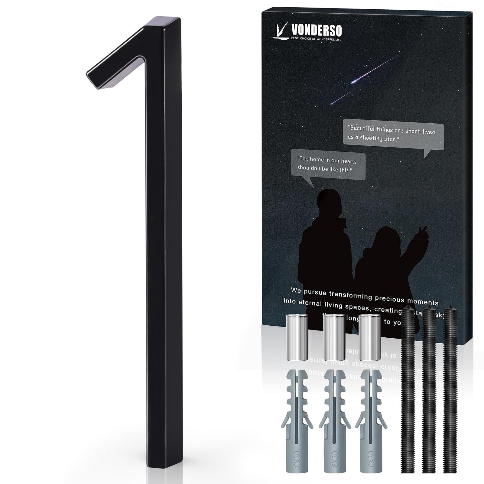 VONDERSO 5 Inch Floating House Numbers for Outside 1, Black Metal Modern Outdoor Address Sign for Yard Street and Mailbox, Zinc Alloy Solid Address Numbers and Letters with Exquisite Drawing Process