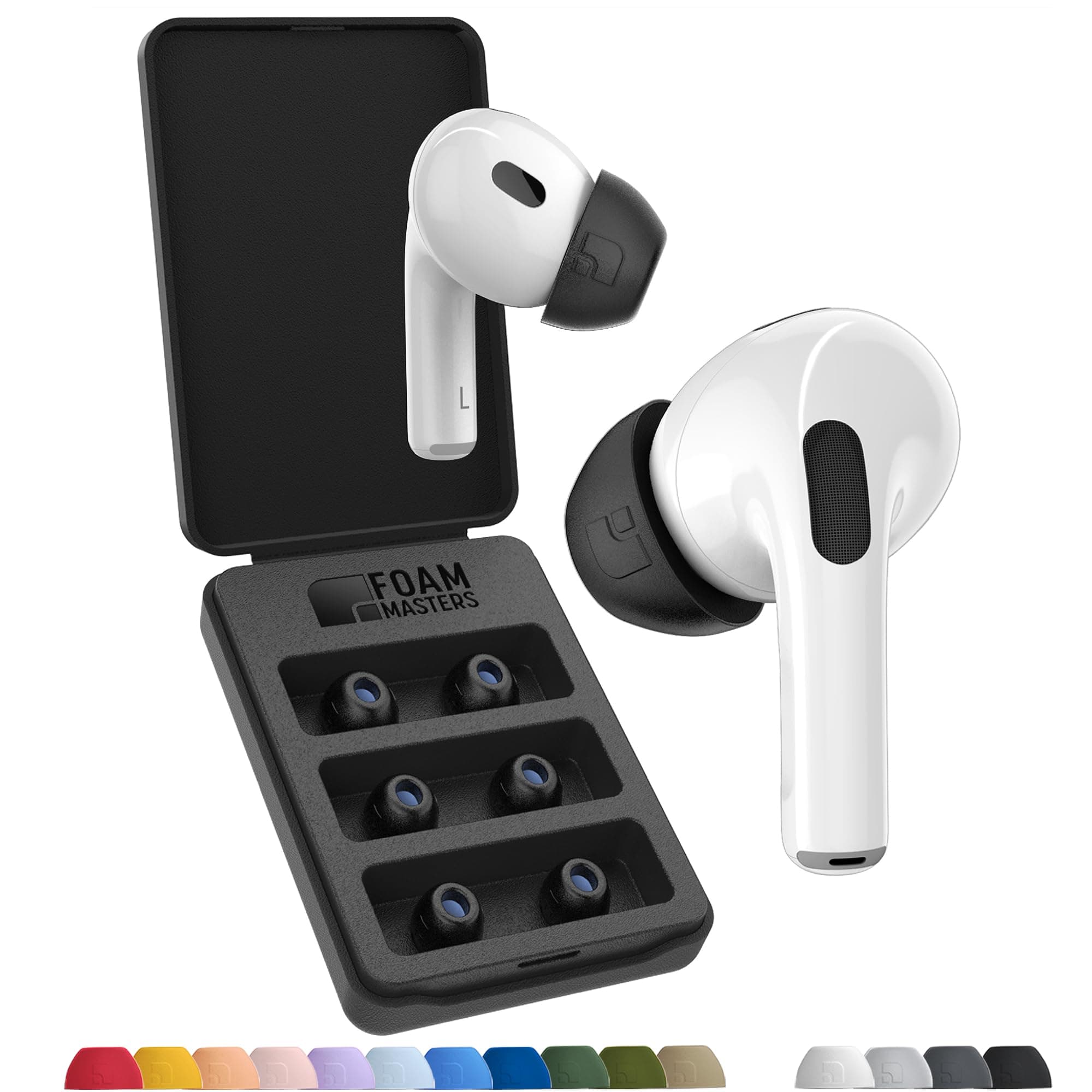 Foam Masters Ultra-Premium Memory Foam Ear Tips for AirPods Pro 1st & 2nd Gen | 3 Pairs | New Ver. | Secure Fit | Super Comfort | Better Noise Cancel | Replacement Buds (Small, Black)