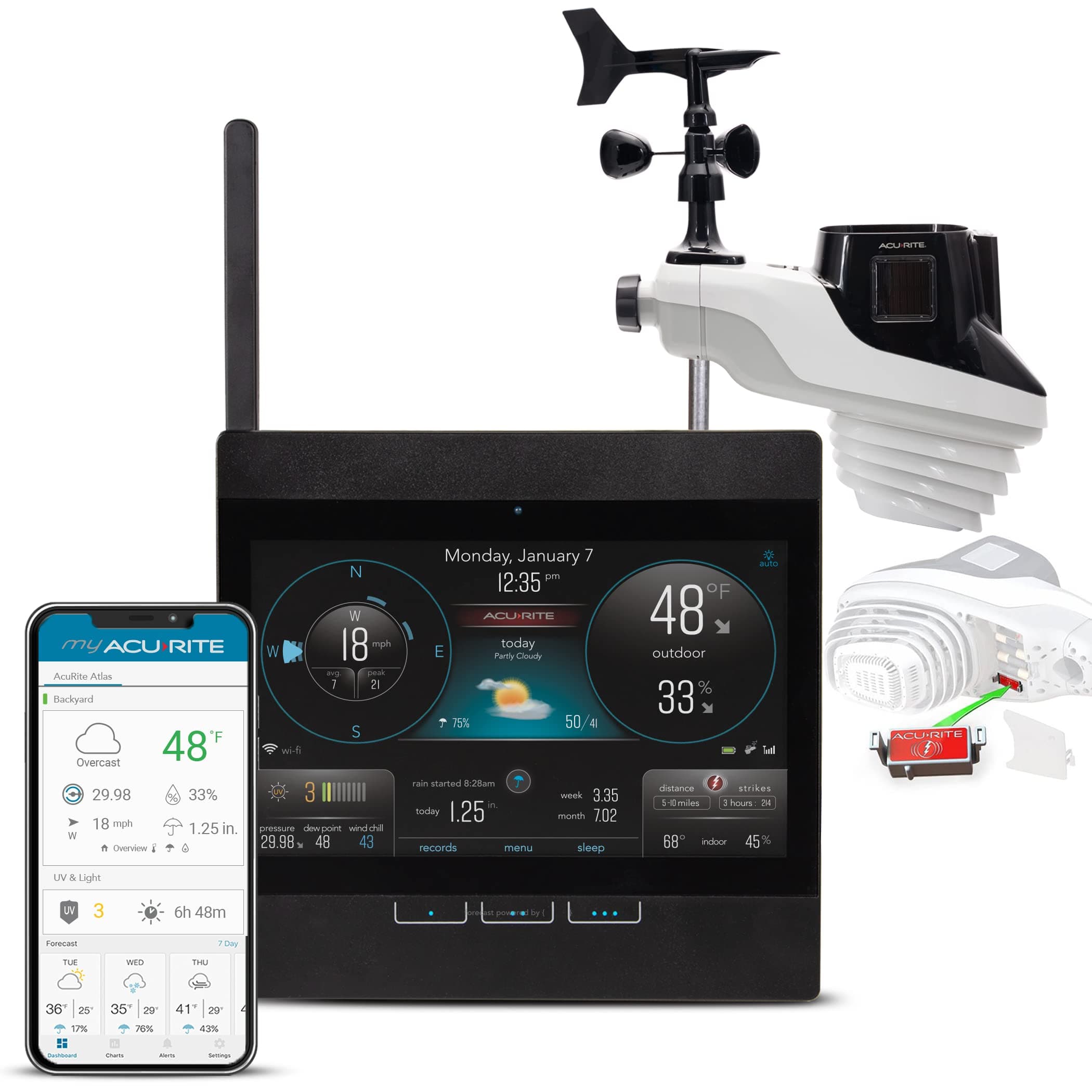 ACURITE Atlas Professional Weather Station with Direct-to-Wi-Fi HD Display with Lightning Detection and Temperature, Humidity, Wind Speed/Direction, and Rainfall (01001M), Black