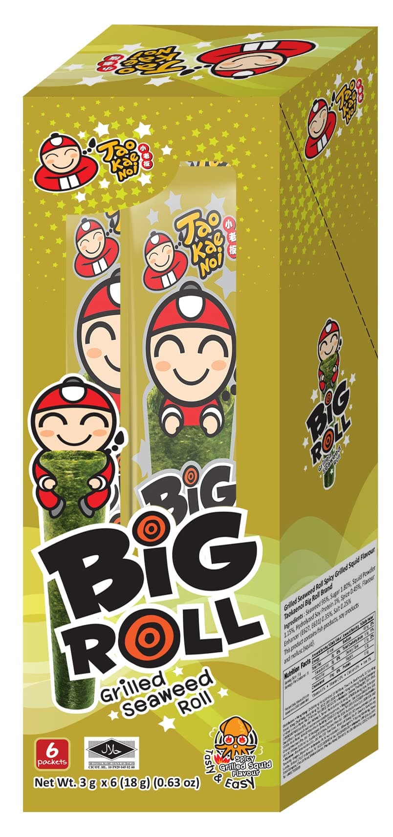 Grilled Seaweed Big Roll Spicy Grilled Squid Flavour, 6 x 3 g