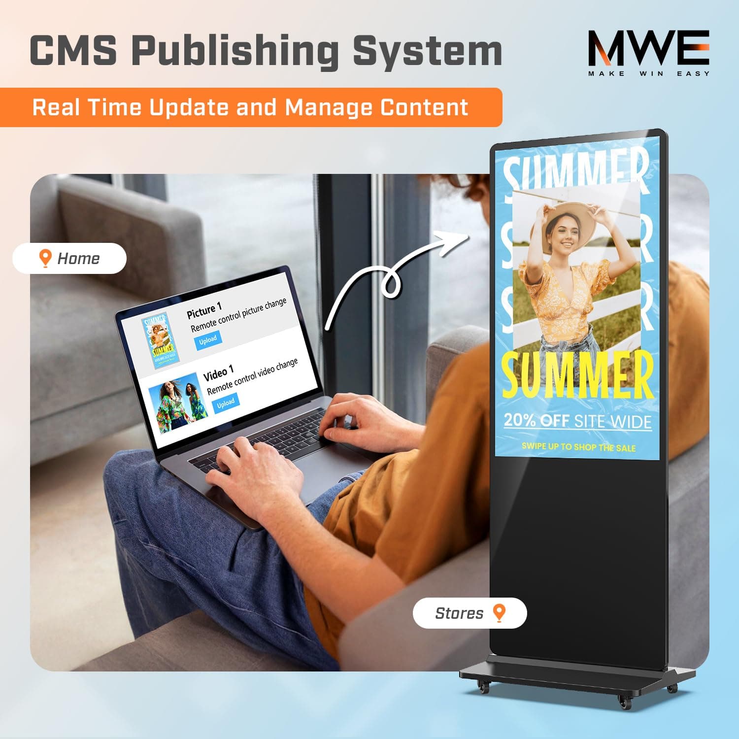 49 Inch Indoor Digital Signage Touchscreen Kiosk Floor Standing Advertising Display LCD Totem Interactive Display Poster Android System with Auto Media Player