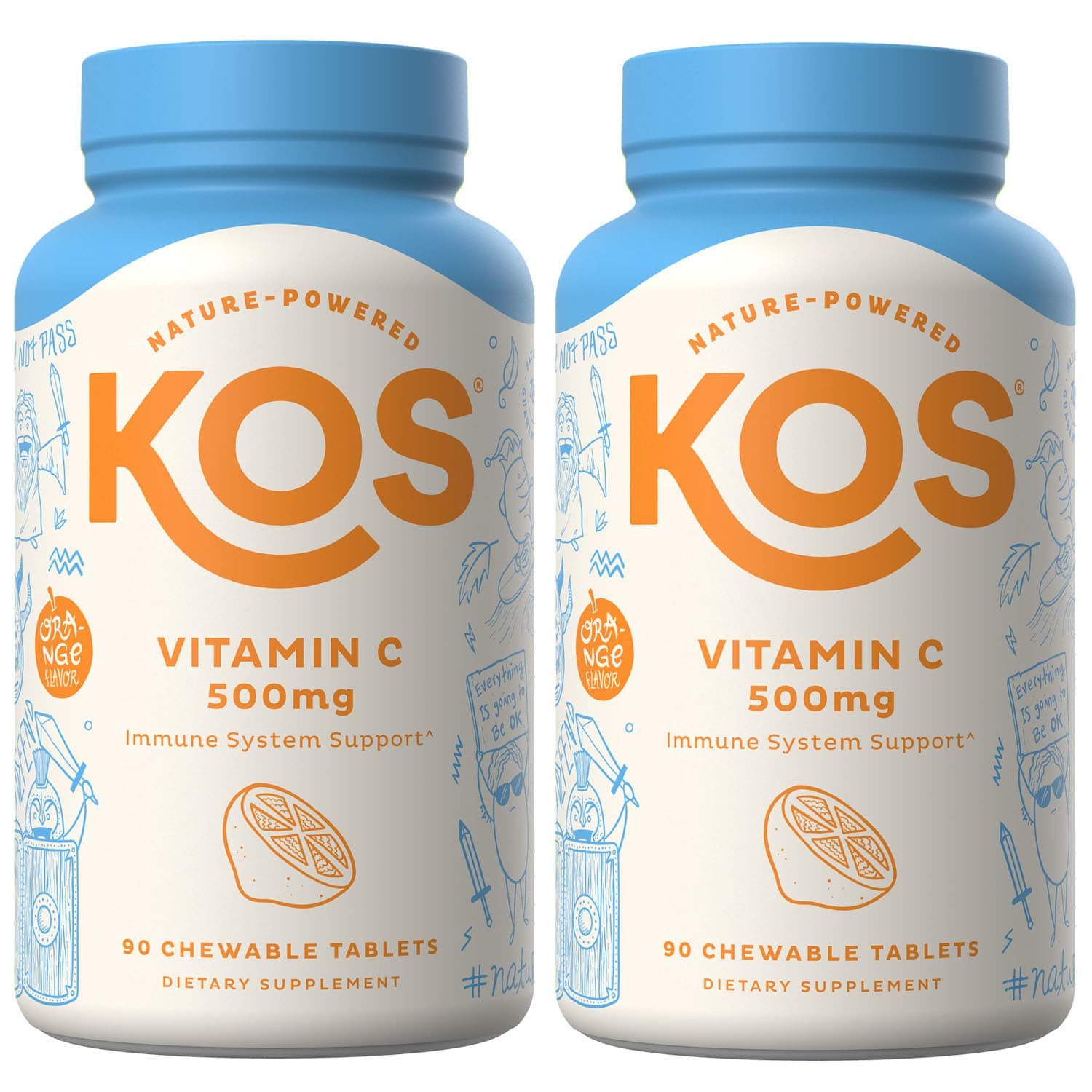 Vitamin C Chewable Tablets (Pack of 2) - High Absorption, Non GMO, Gluten Free, Amazing Orange Flavor - Promotes Healthy Immune System Function - 90 Count, 500 mg Vitamin C…