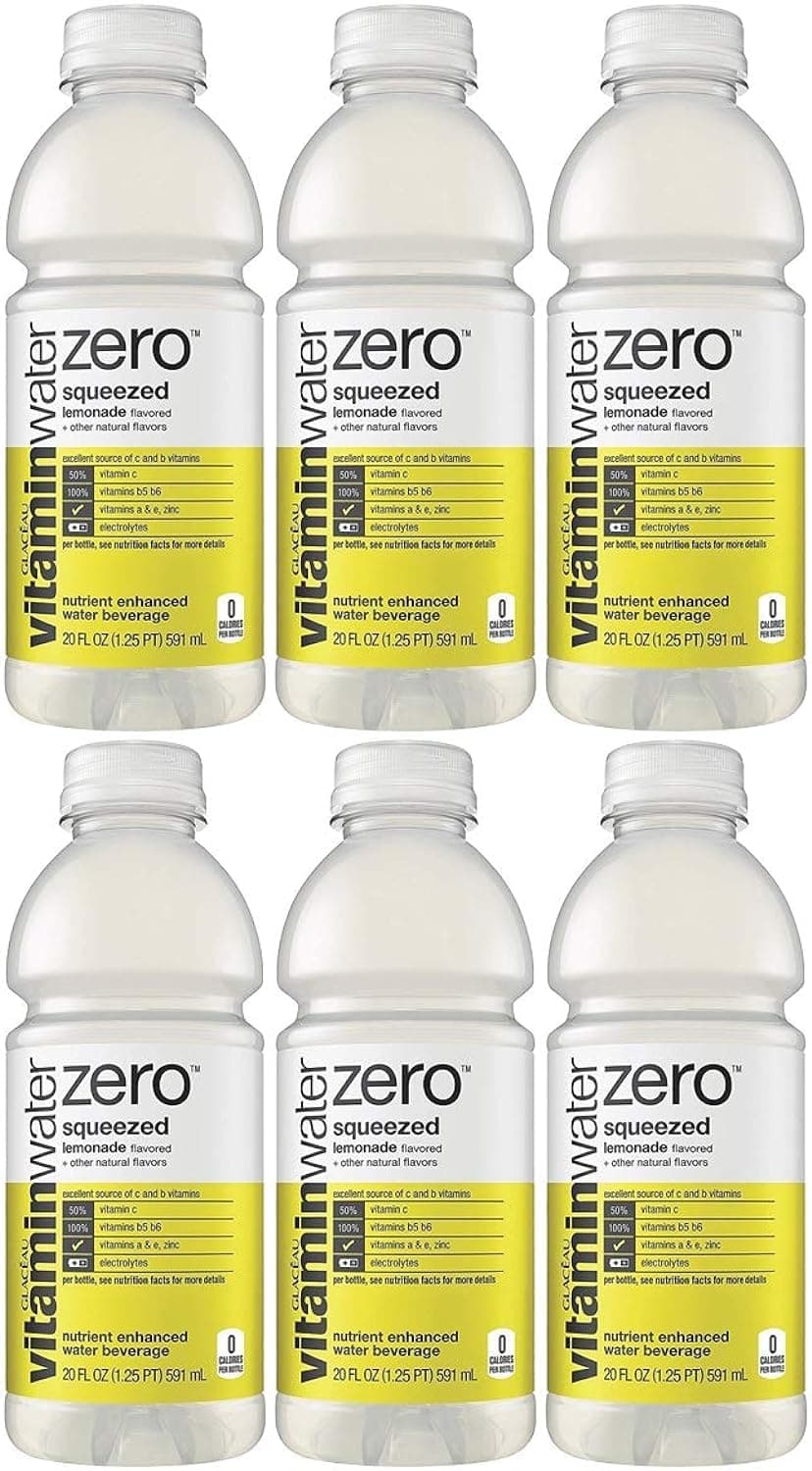 Vitamin Water Zero, Lemonade - Squeezed, 20oz Bottle (Pack of 6, Total of 120 Oz)