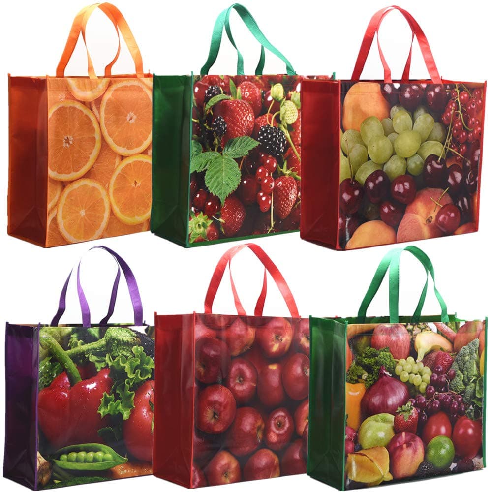 FENELY 6 Pack Reusable Grocery Bags for Shopping, Foldable Large Tote Bags Heavy Duty, Eco-Friendly Ripstop Waterproof